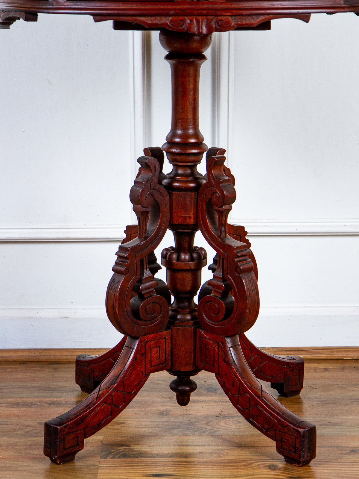 19th Century American Eastlake Carved Walnut Marble-Top Pedestal Side Table
