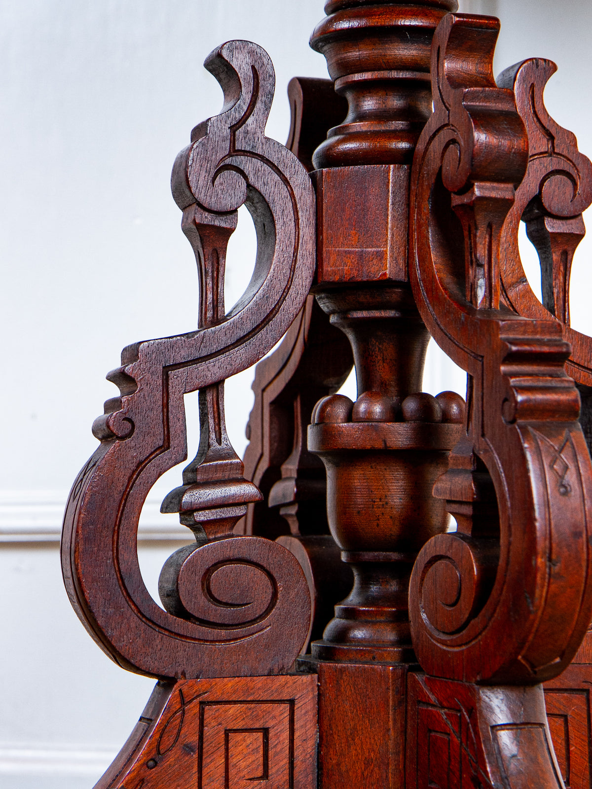 19th Century American Eastlake Carved Walnut Marble-Top Pedestal Side Table