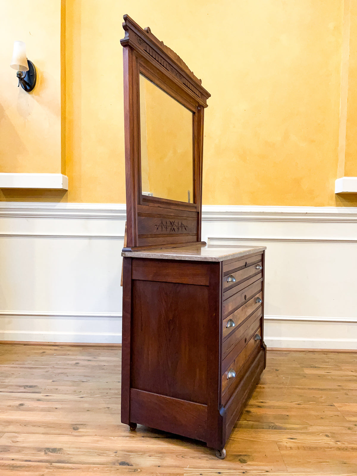 Late 19th Century Eastlake Walnut Marble Top Dresser with Mirror