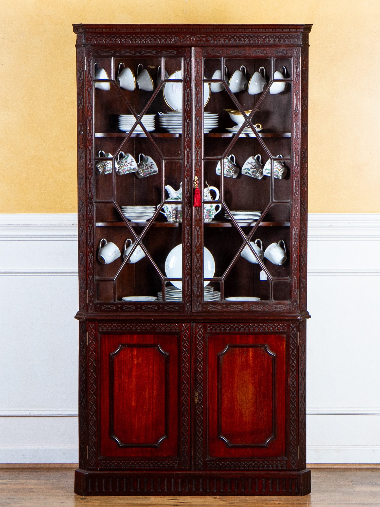 19th Century Chinese Chippendale Mahogany Corner China Cabinet