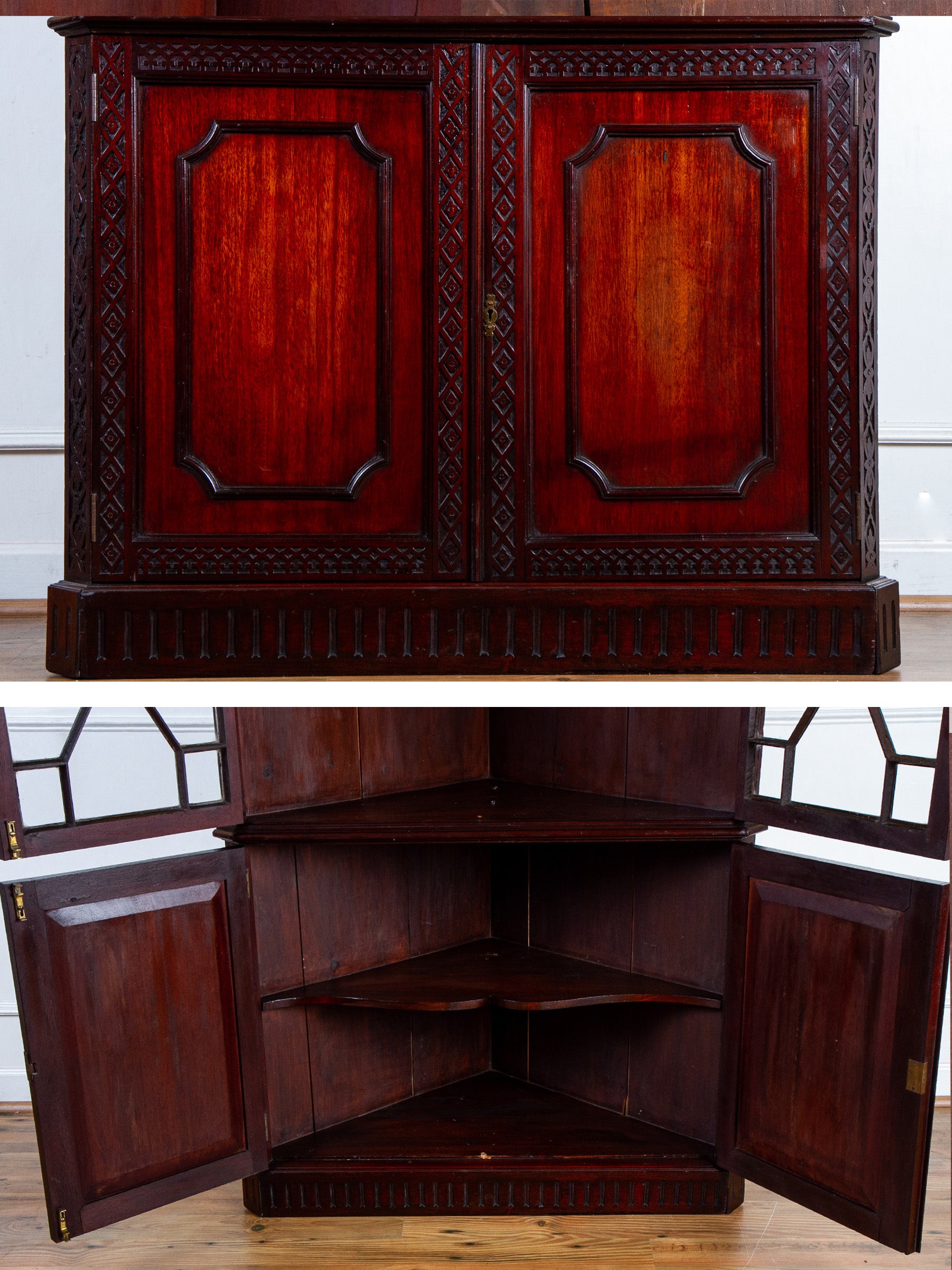 19th Century Chinese Chippendale Mahogany Corner China Cabinet