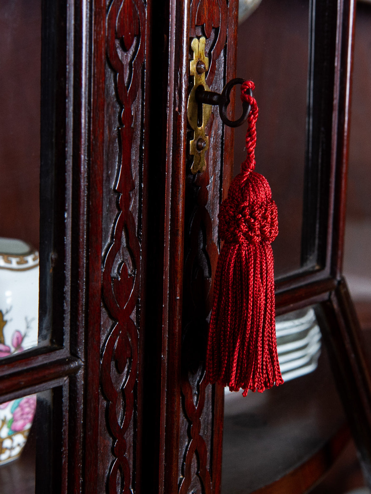19th Century Chinese Chippendale Mahogany Corner China Cabinet