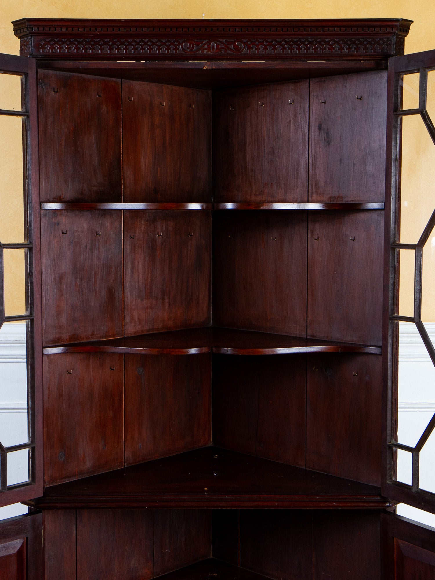 19th Century Chinese Chippendale Mahogany Corner China Cabinet