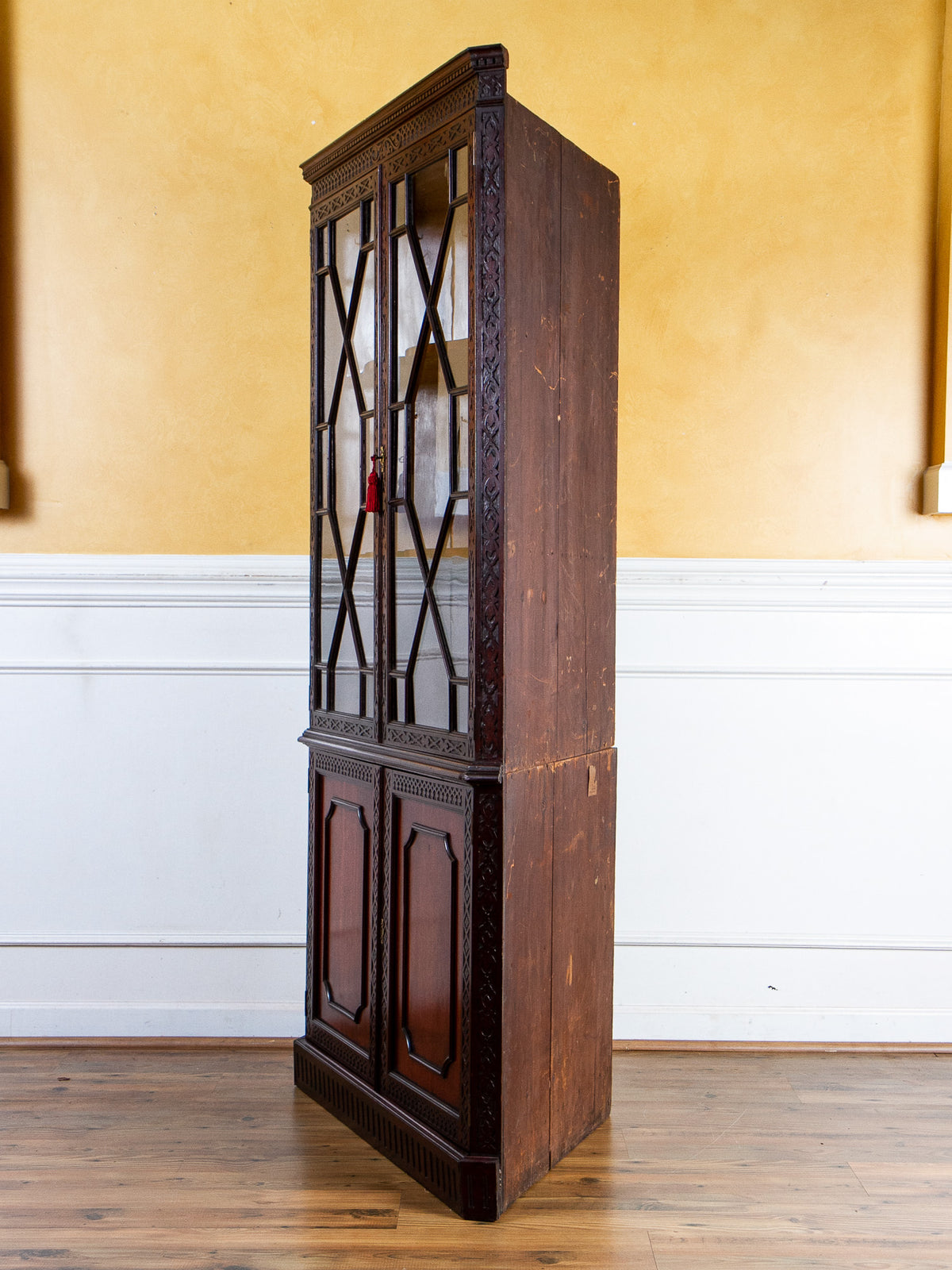 19th Century Chinese Chippendale Mahogany Corner China Cabinet