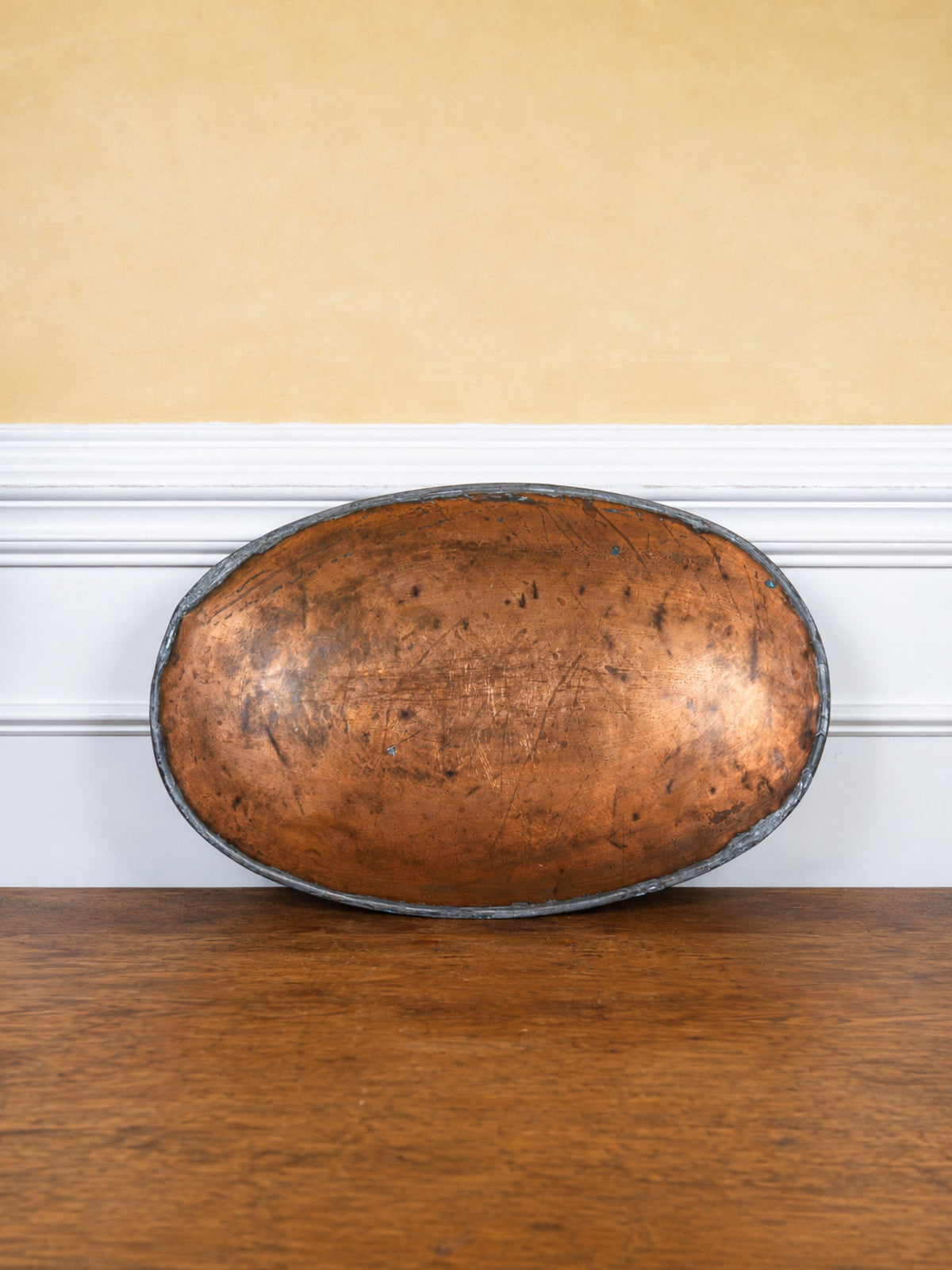 Rare Oversized Antique English Copper Hot Water Bottle Bed Warmer with Brass Handles