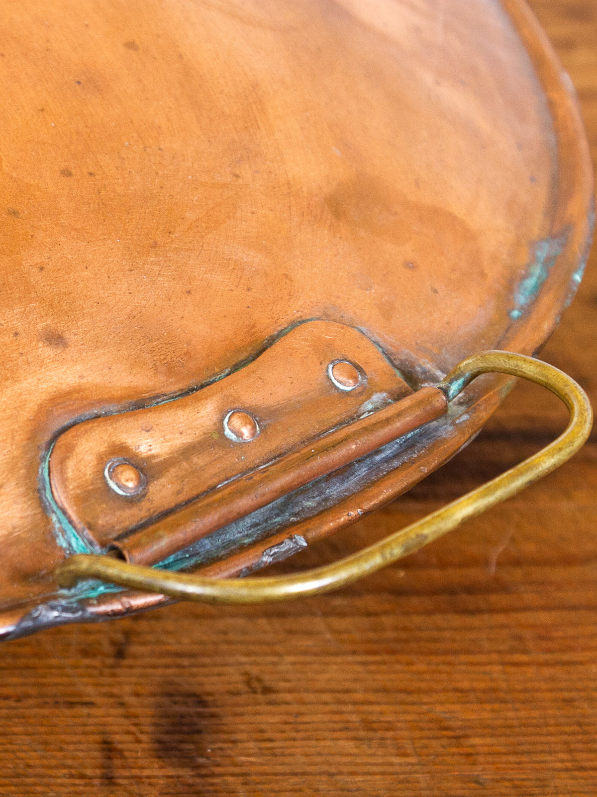Rare Oversized Antique English Copper Hot Water Bottle Bed Warmer with Brass Handles
