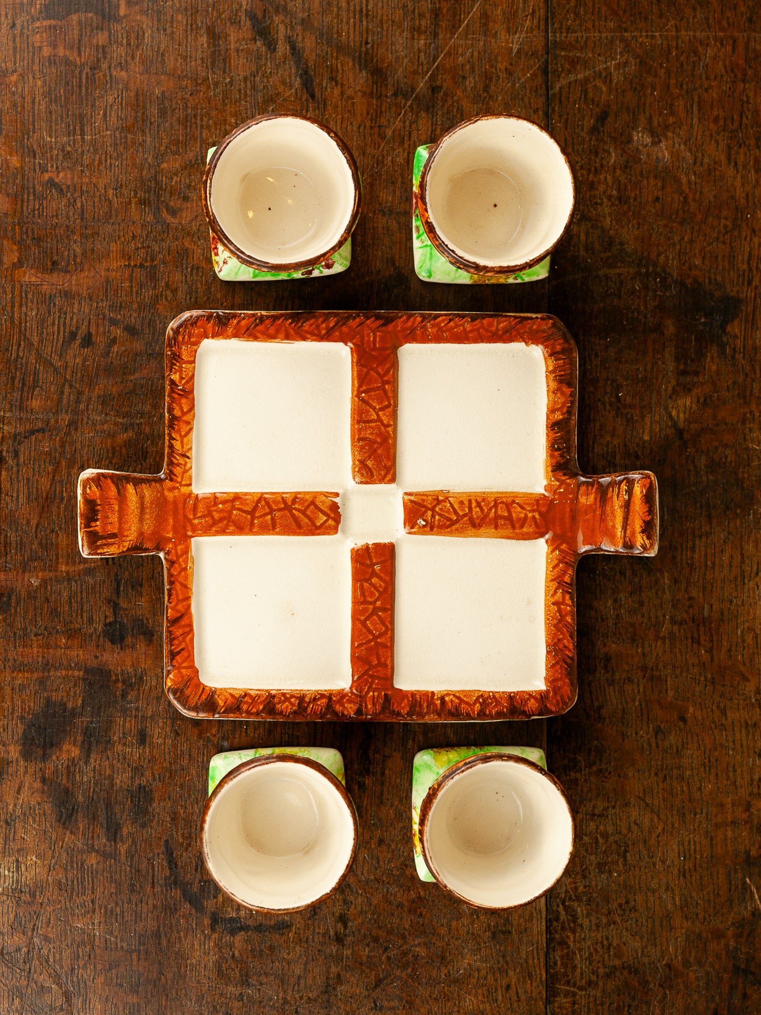 Vintage English Cottage Ware 4 Egg Cups and Tray Set, Price Bros, 1940's.