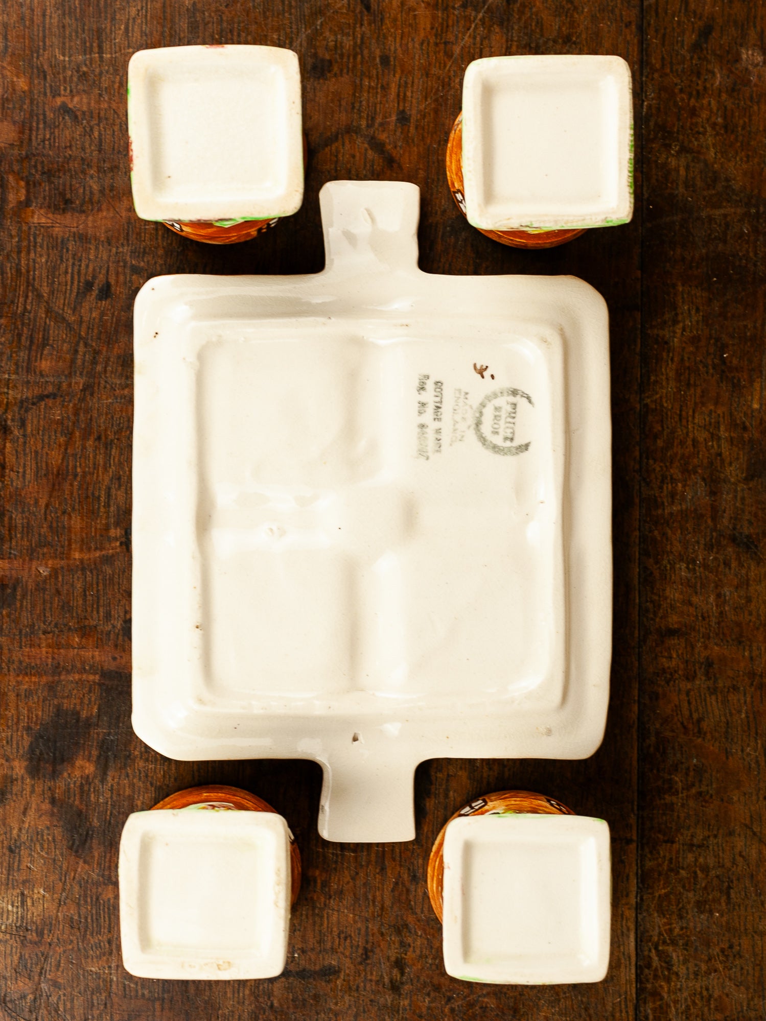 Vintage English Cottage Ware 4 Egg Cups and Tray Set, Price Bros, 1940's.