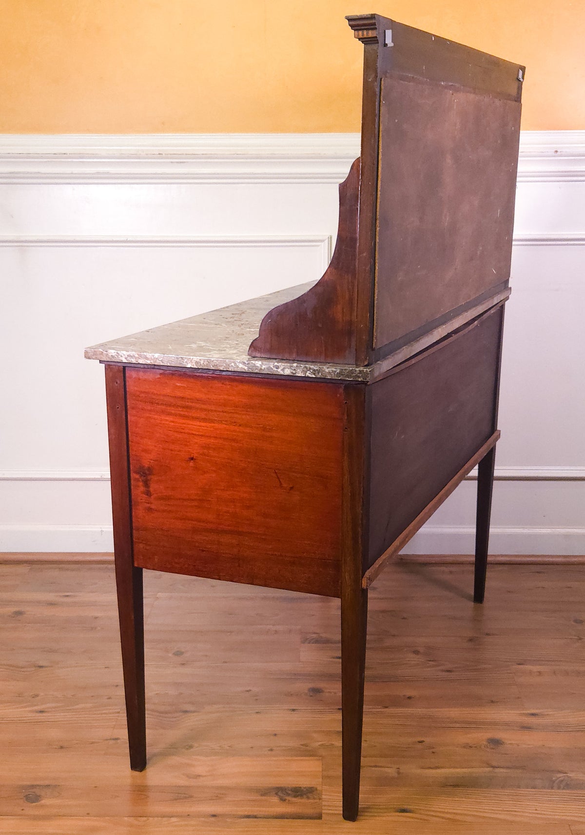 Antique English Inlaid Mahogany, Marble Top and Back, Washstand c.1900