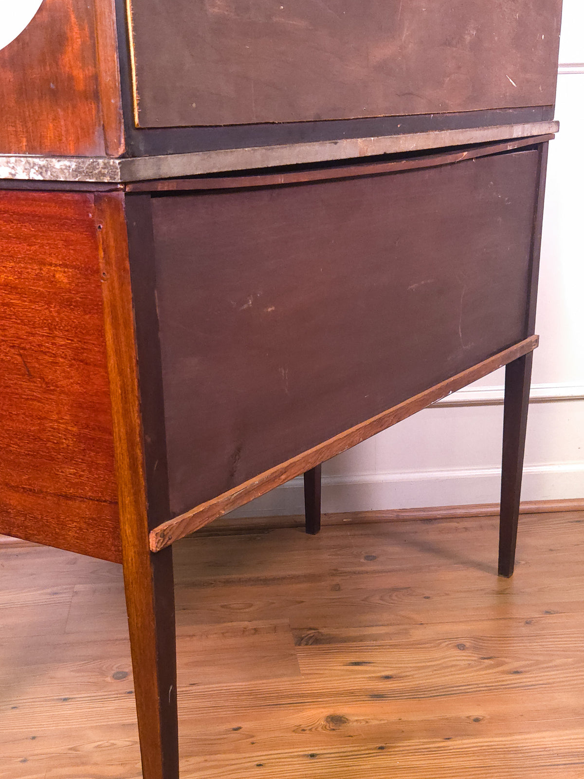 Antique English Inlaid Mahogany, Marble Top and Back, Washstand c.1900