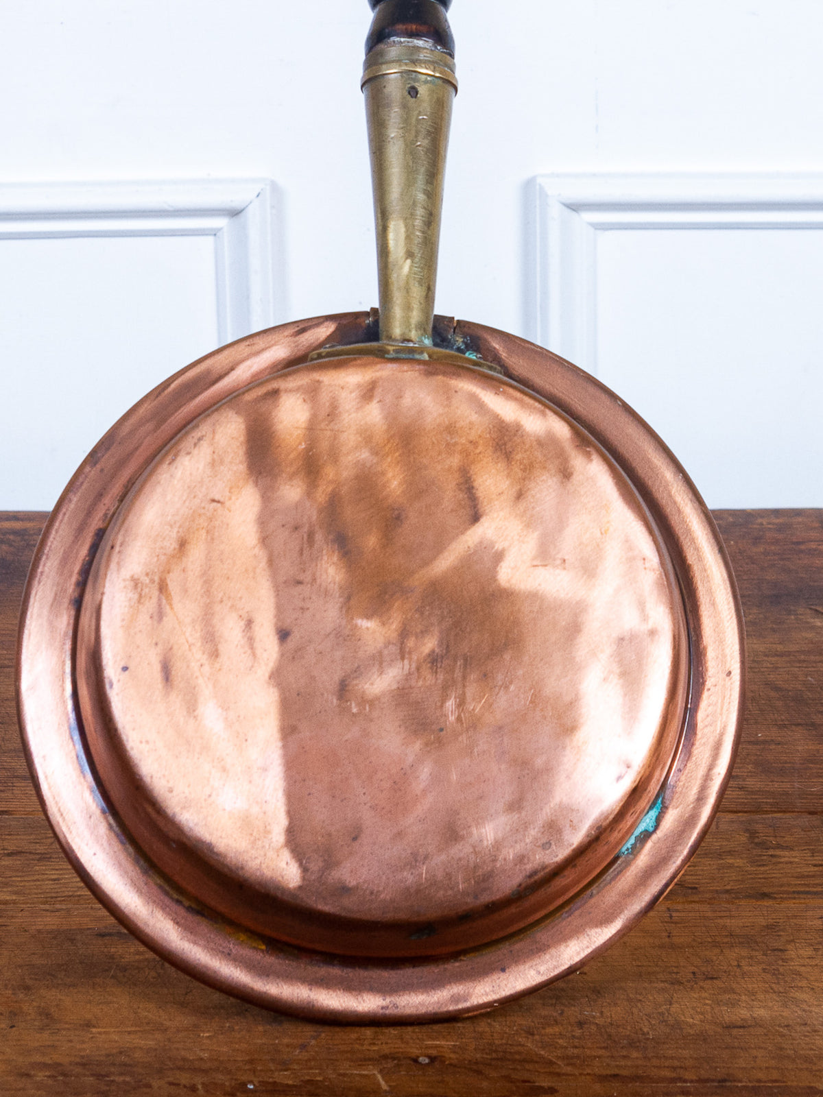 Antique Copper Bed Warmer with Brass Fittings & Long Turned Wooden Handle