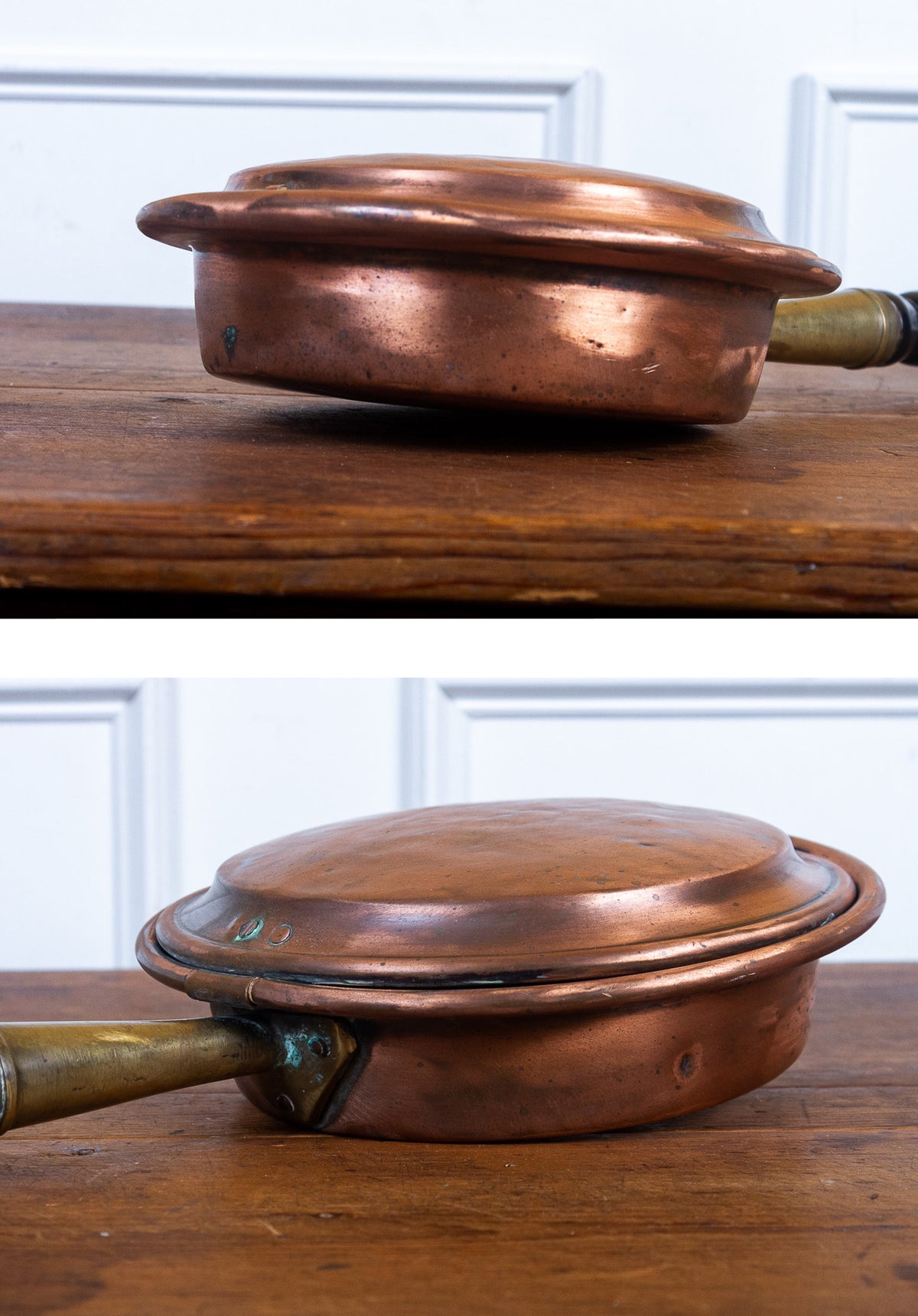 Antique Copper Bed Warmer with Brass Fittings & Long Turned Wooden Handle