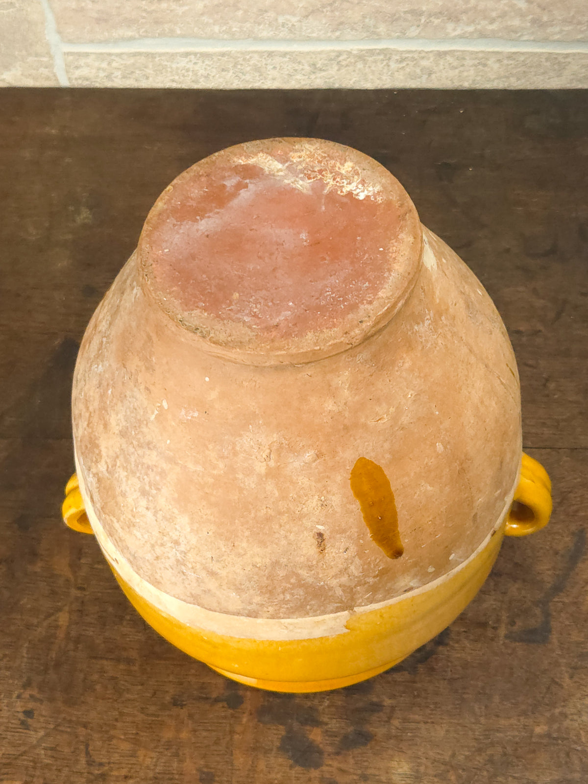 Antique French Country Yellow Glazed Terracotta Confit Pot