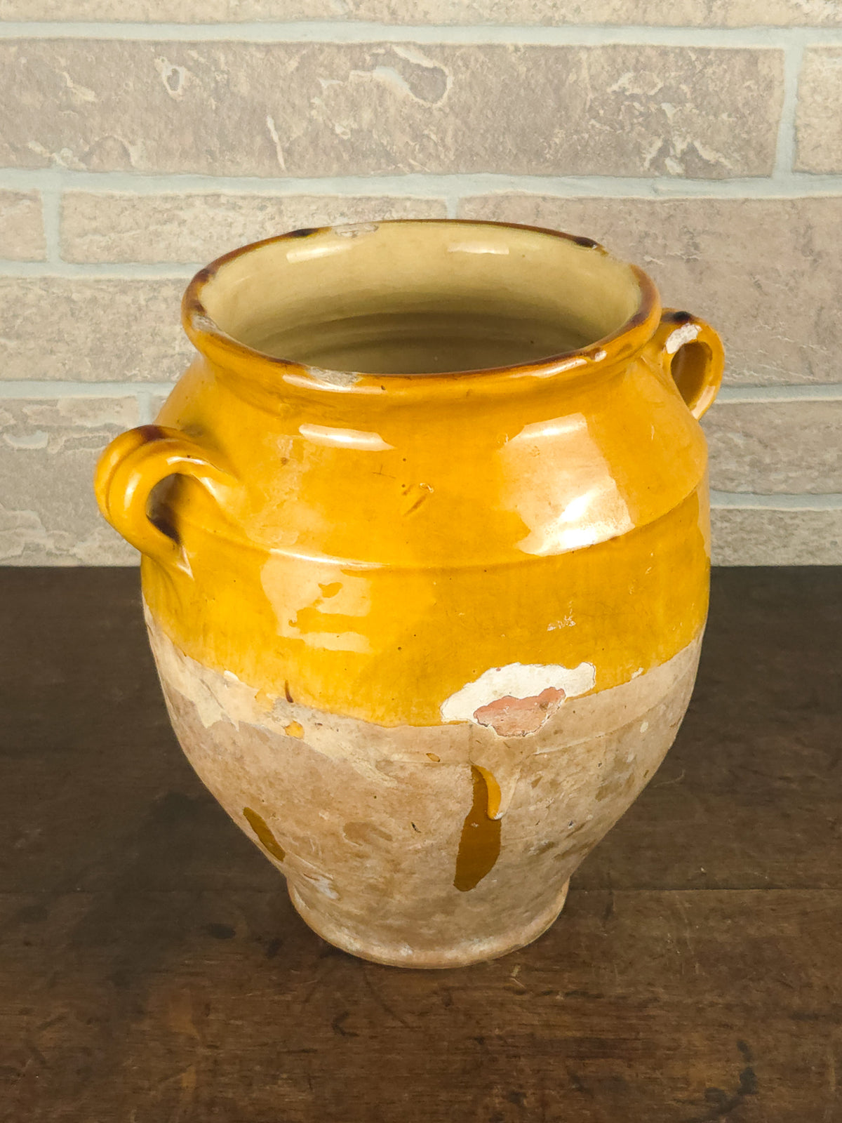 Antique French Country Yellow Glazed Terracotta Confit Pot