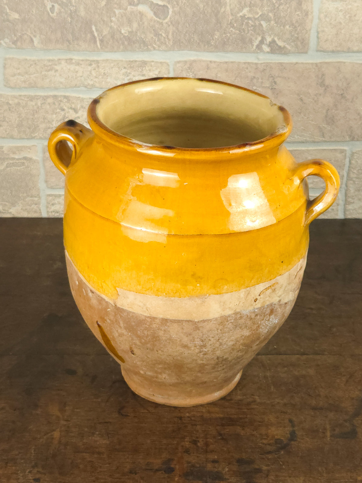 Antique French Country Yellow Glazed Terracotta Confit Pot
