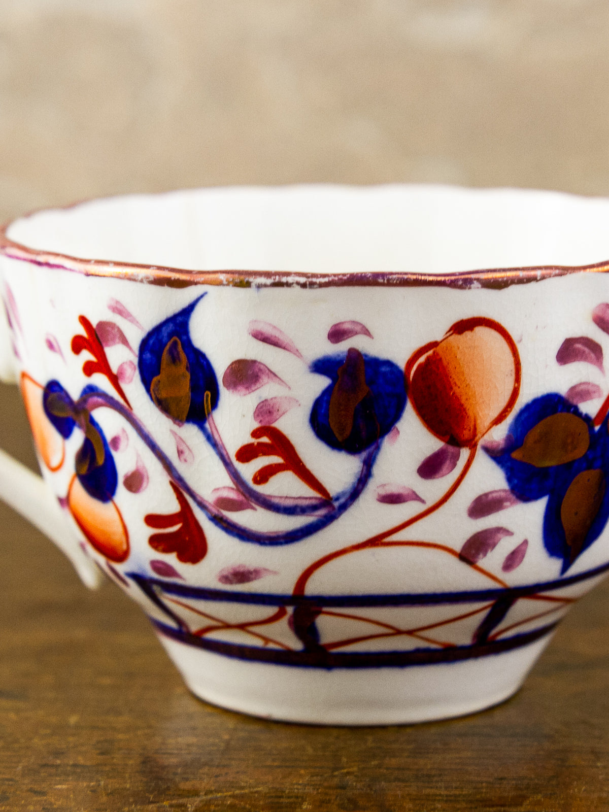 Antique Gaudy Welsh Tea Cup, Saucer & Side Plate Trio 19th C. British.