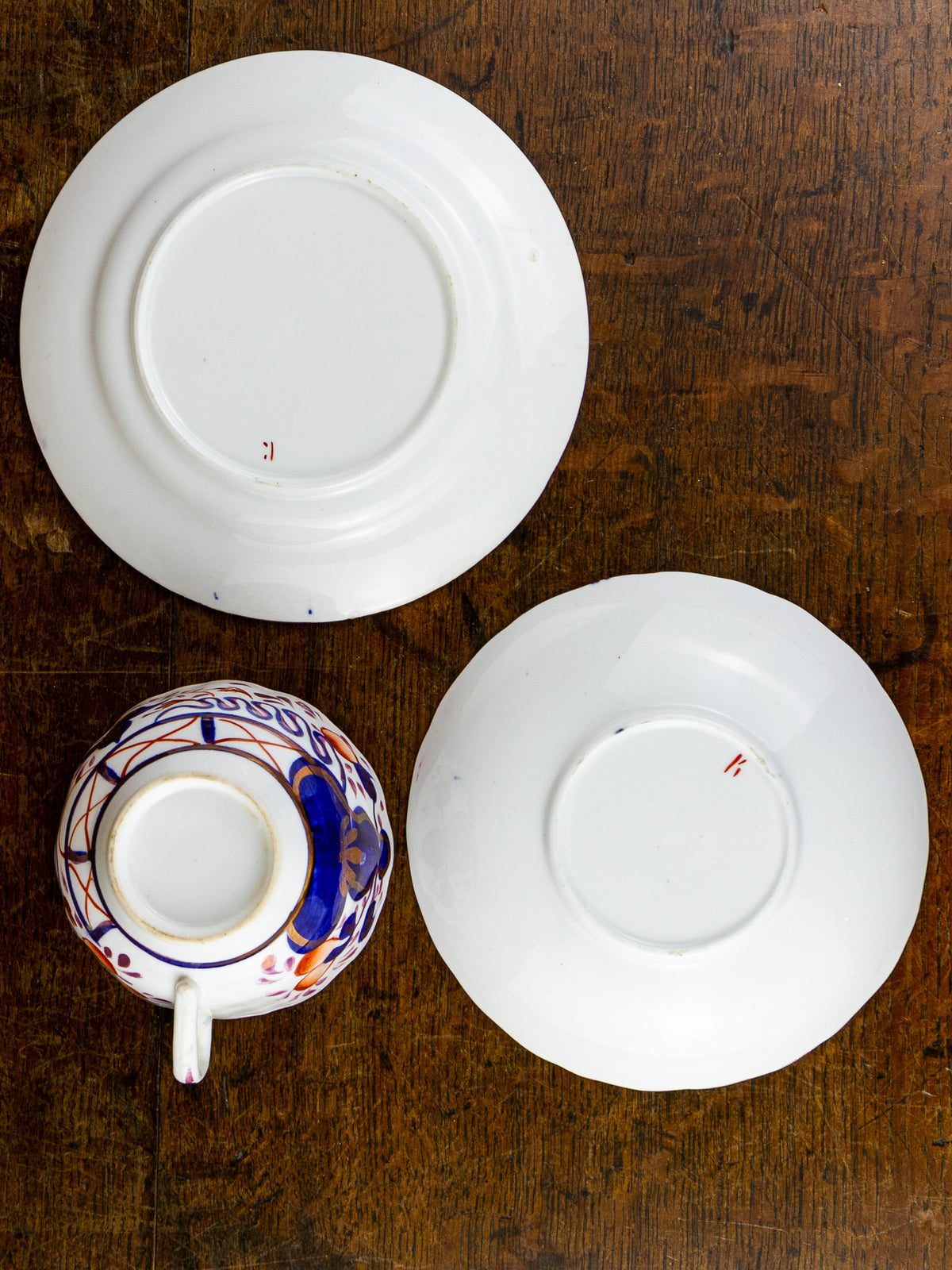 Antique Gaudy Welsh Tea Cup, Saucer & Side Plate Trio 19th C. British.