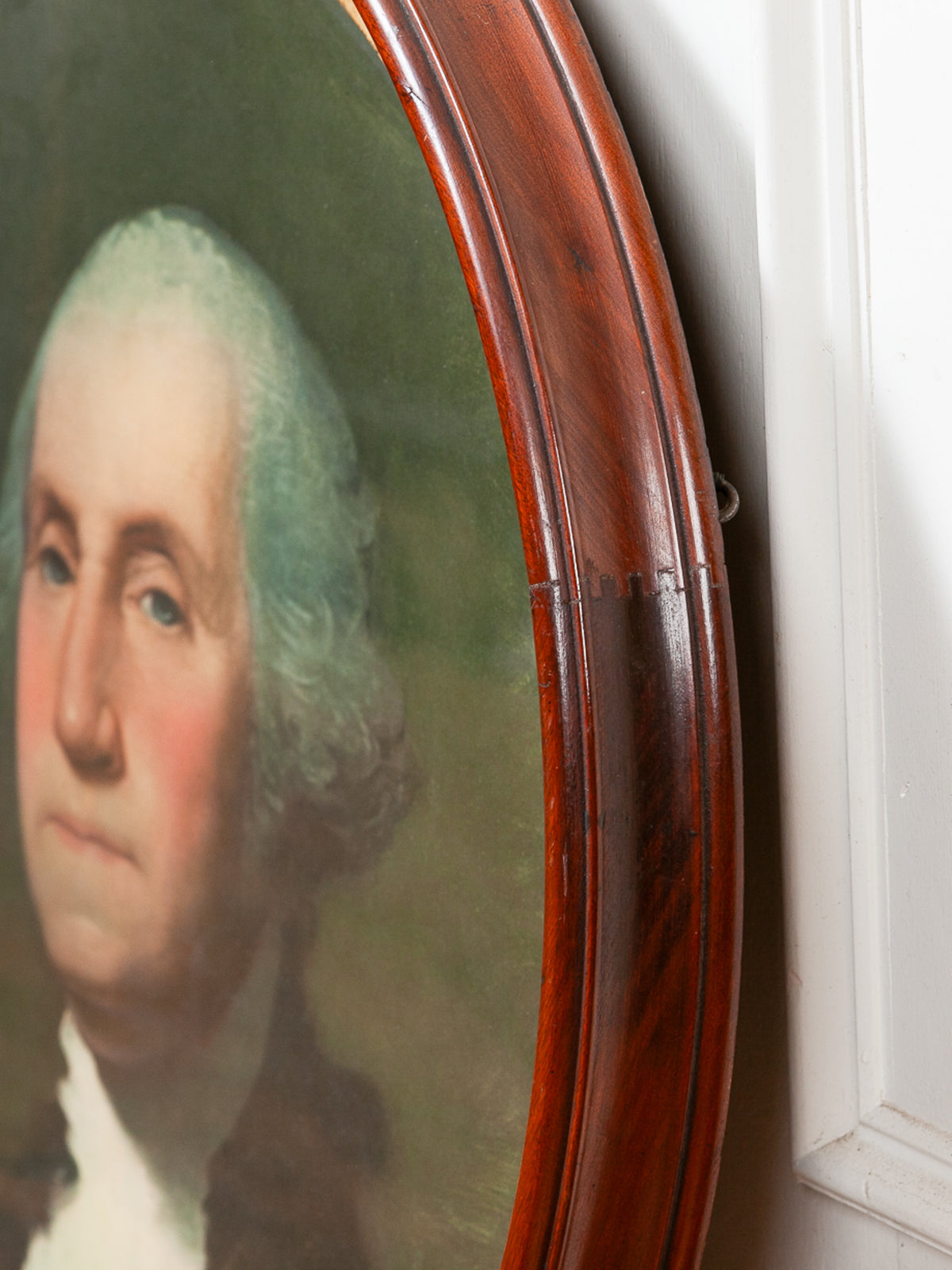 George Washington Portrait in Large Round Walnut & Gilt Frame