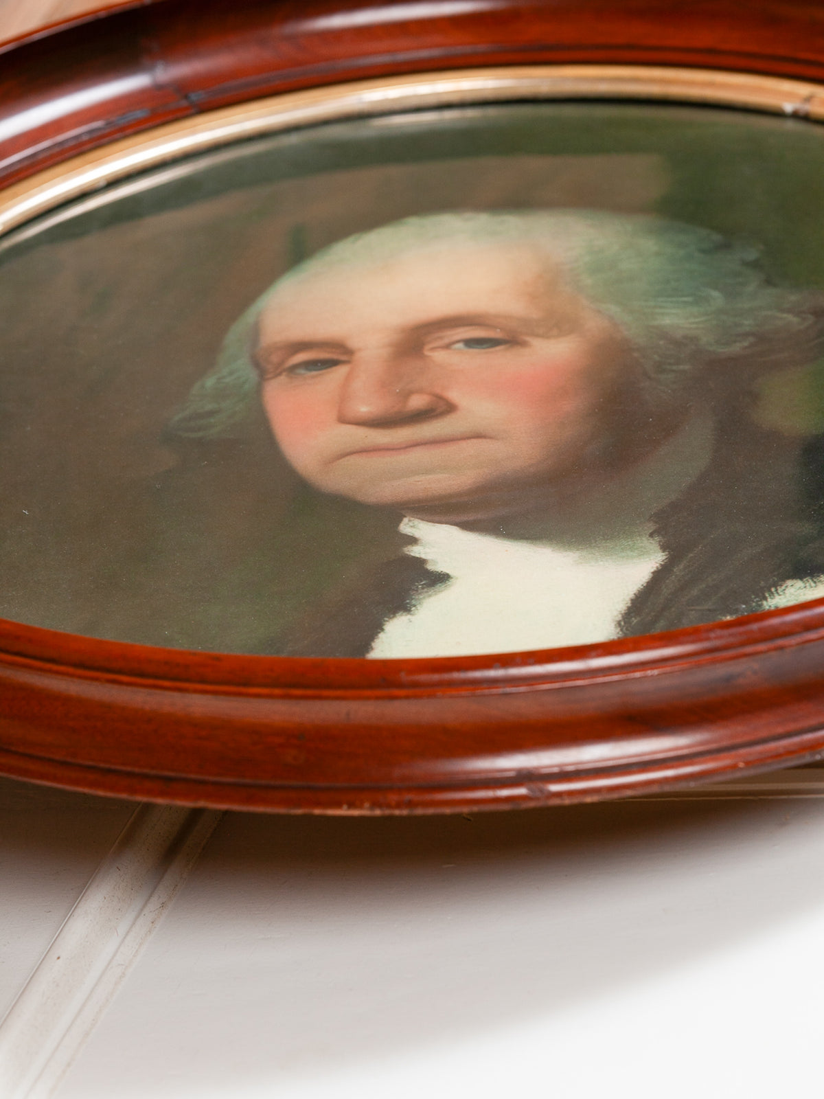 George Washington Portrait in Large Round Walnut & Gilt Frame