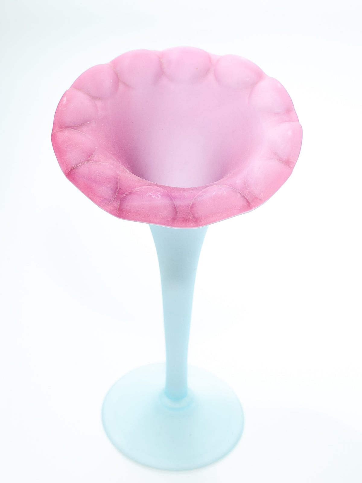 Antique Pairpoint Blue & Pink Satin Glass Trumpet Vase