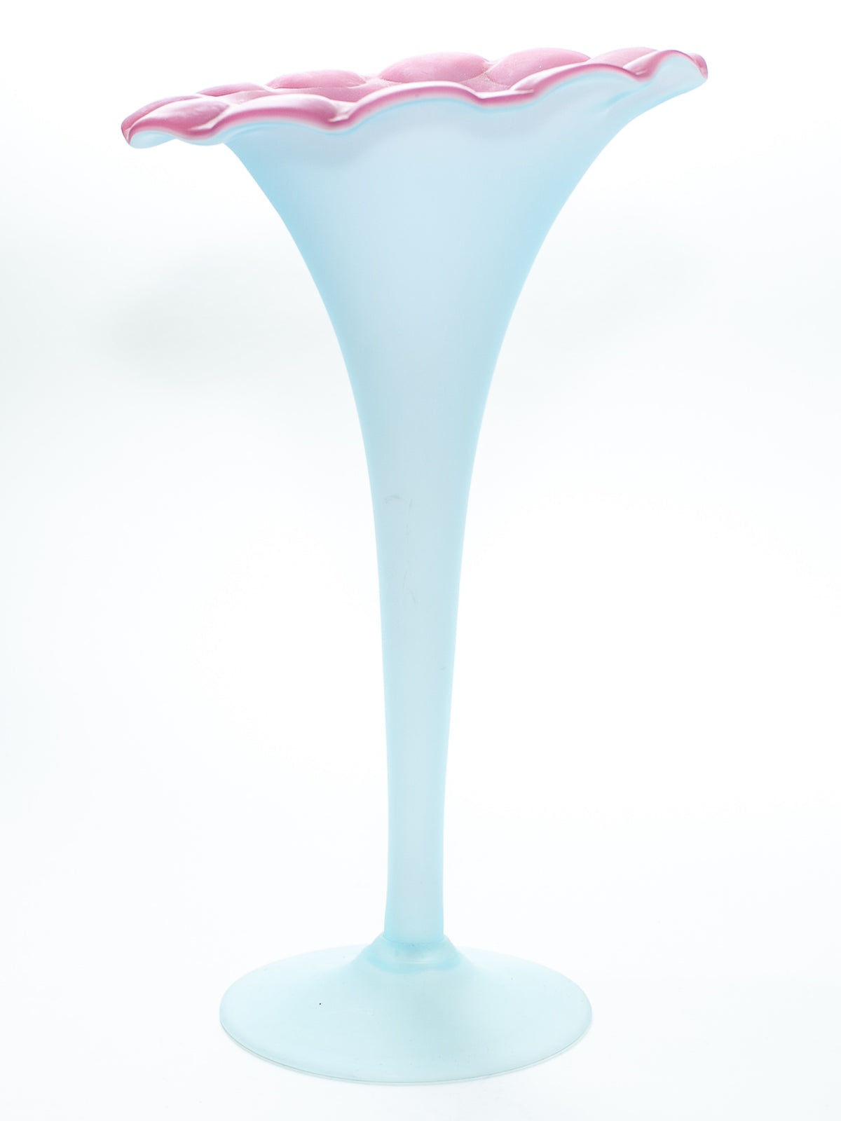 Antique Pairpoint Blue & Pink Satin Glass Trumpet Vase