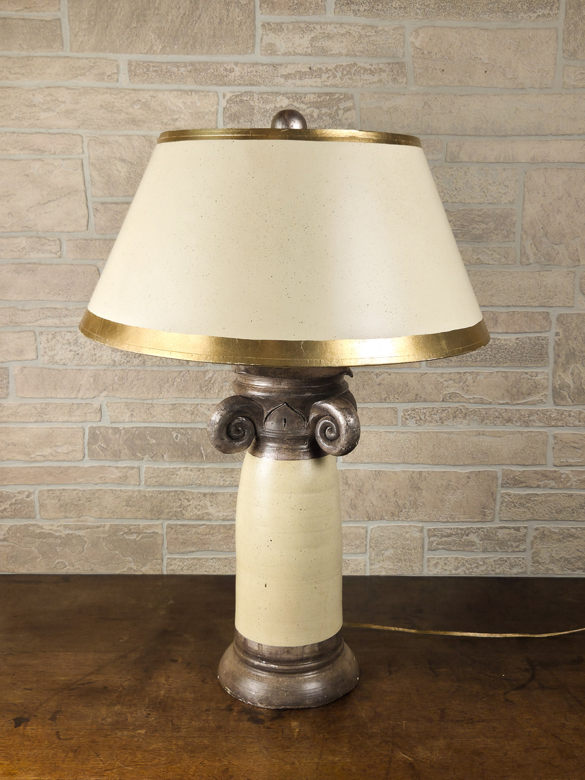 Vintage Burts Cason Hollywood Regency Table Lamp with Cherubs & Original Shade