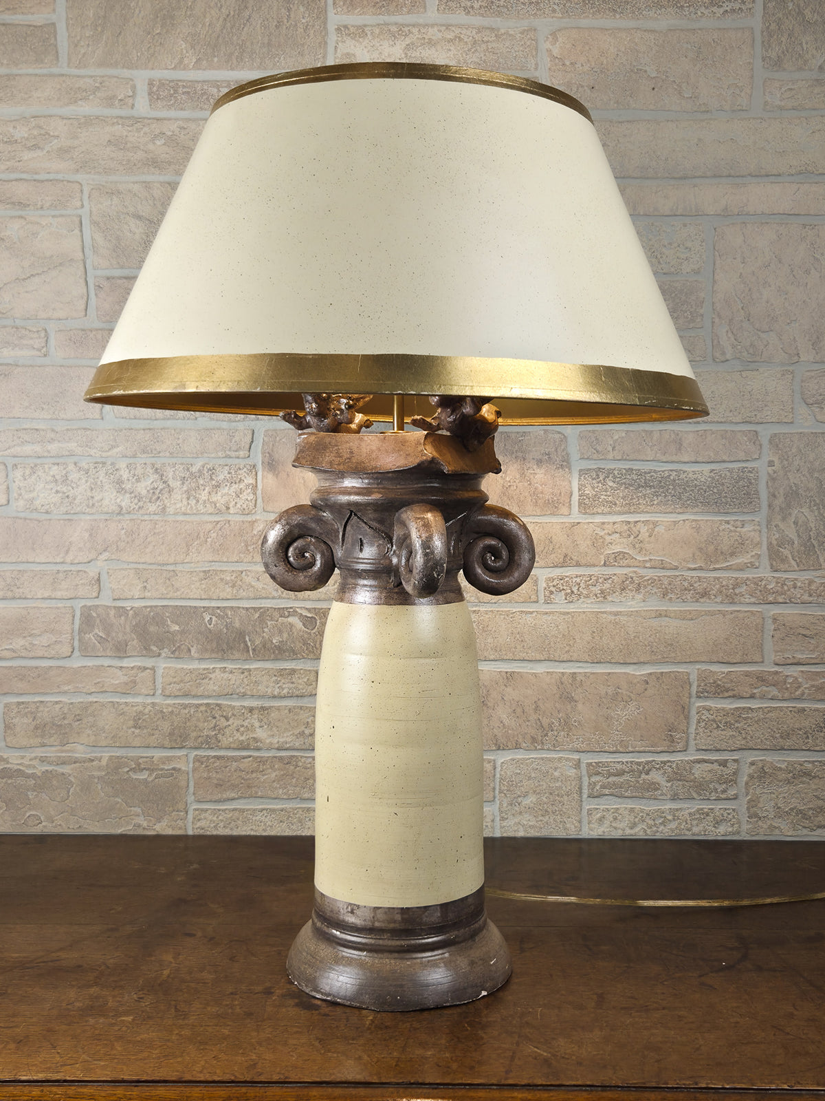 Vintage Burts Cason Hollywood Regency Table Lamp with Cherubs & Original Shade