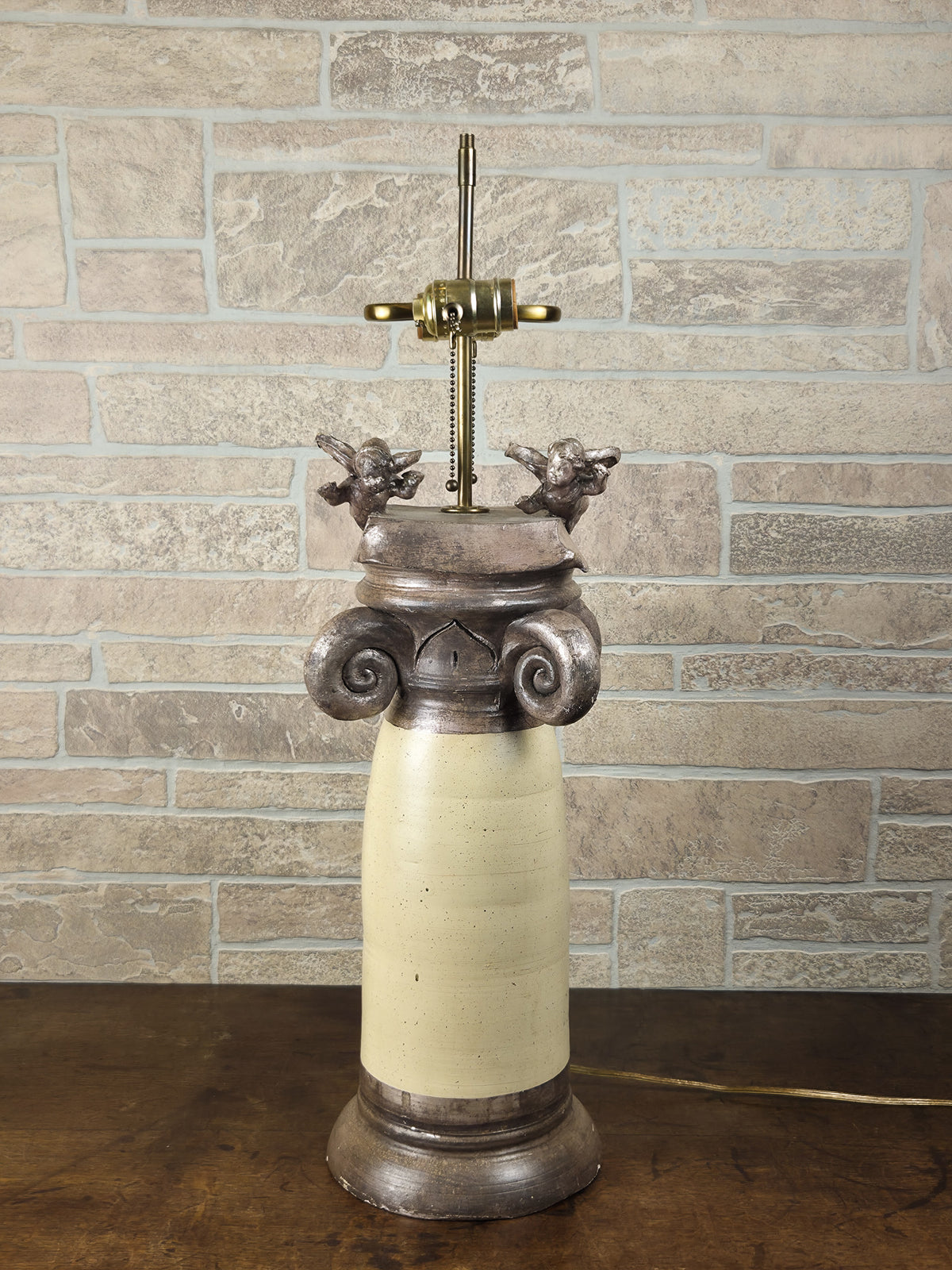 Vintage Burts Cason Hollywood Regency Table Lamp with Cherubs & Original Shade