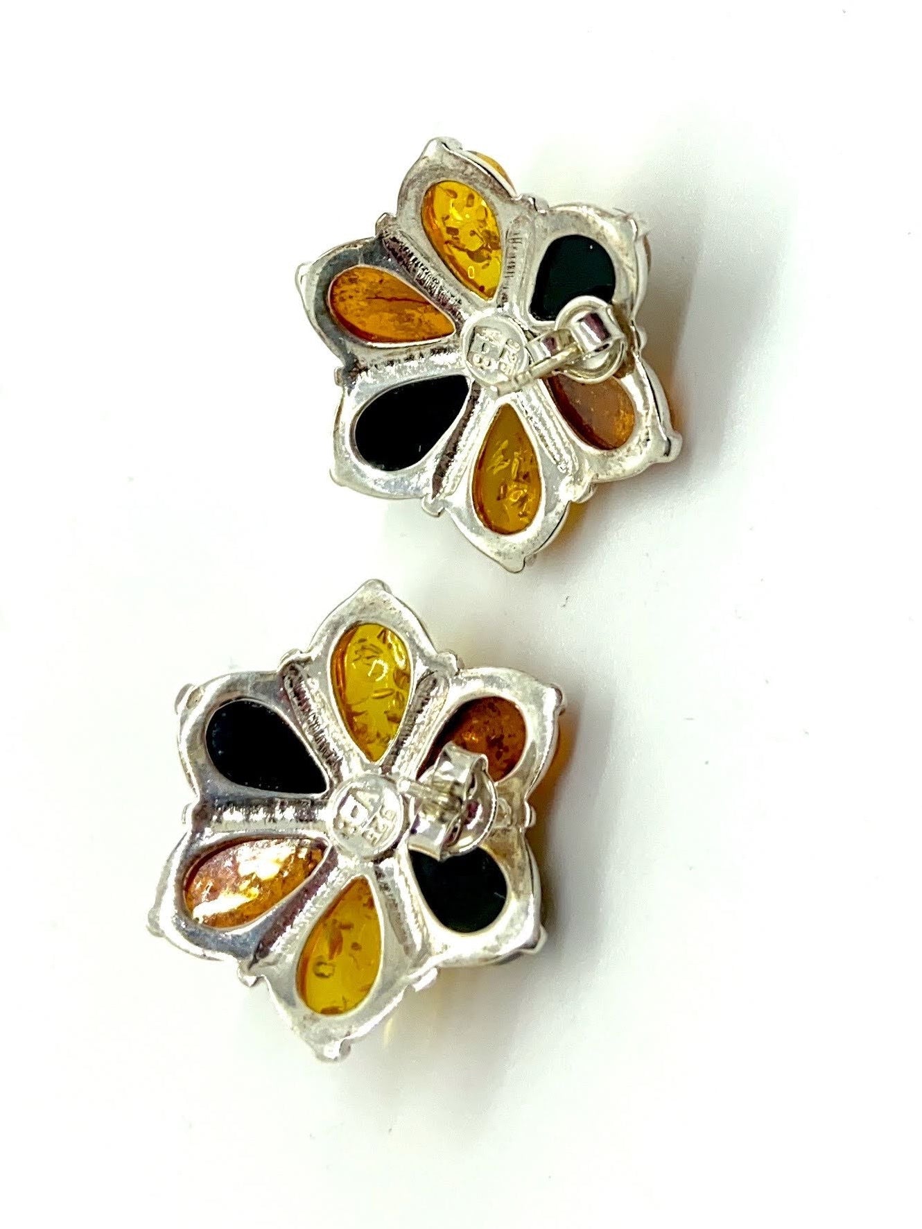 Vintage Baltic Multi-Color Amber & Sterling Silver Flower Earrings – New Old Stock