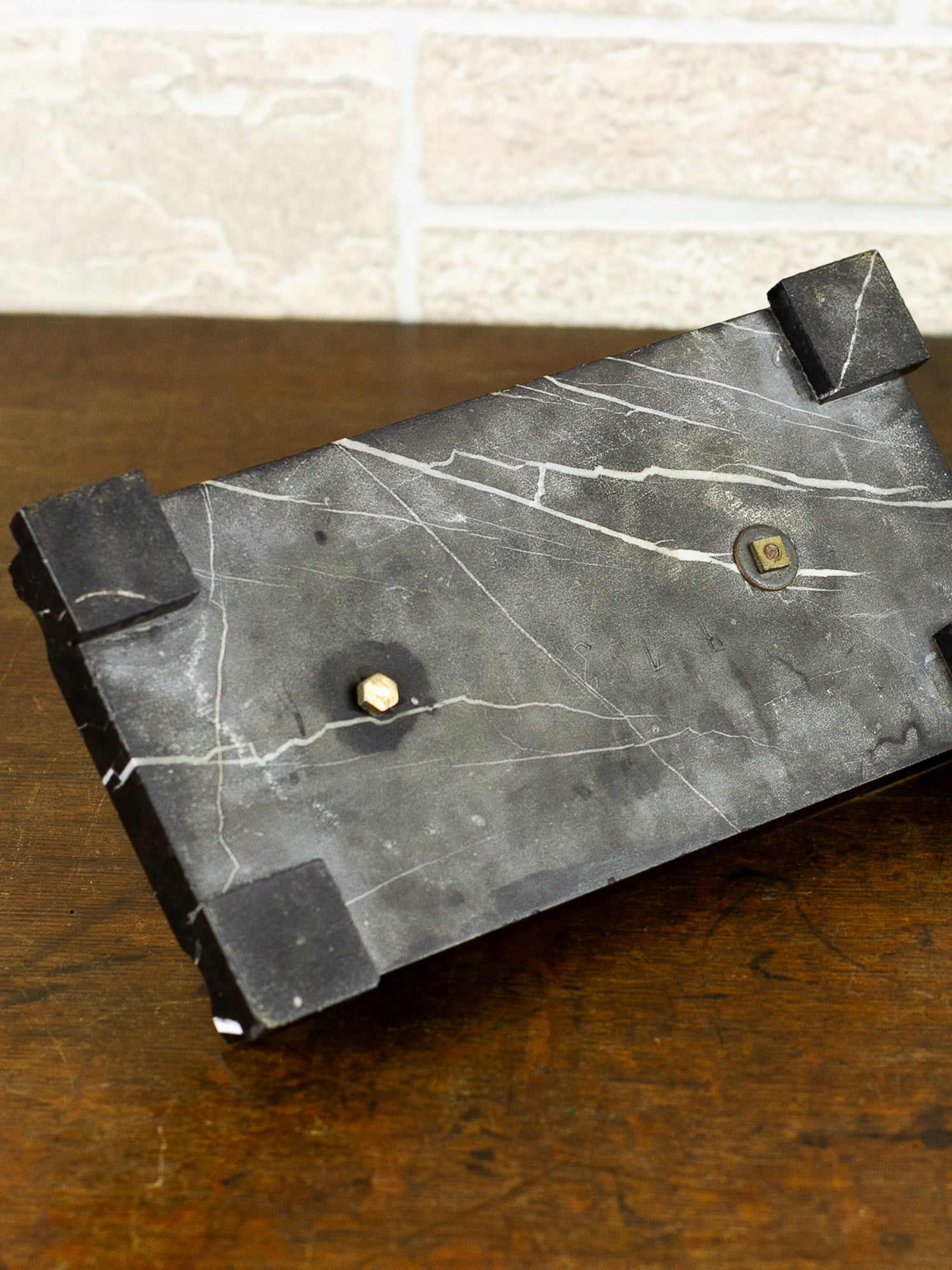 French Black Marble & Gilt Bronze Double Inkwell Desk Set