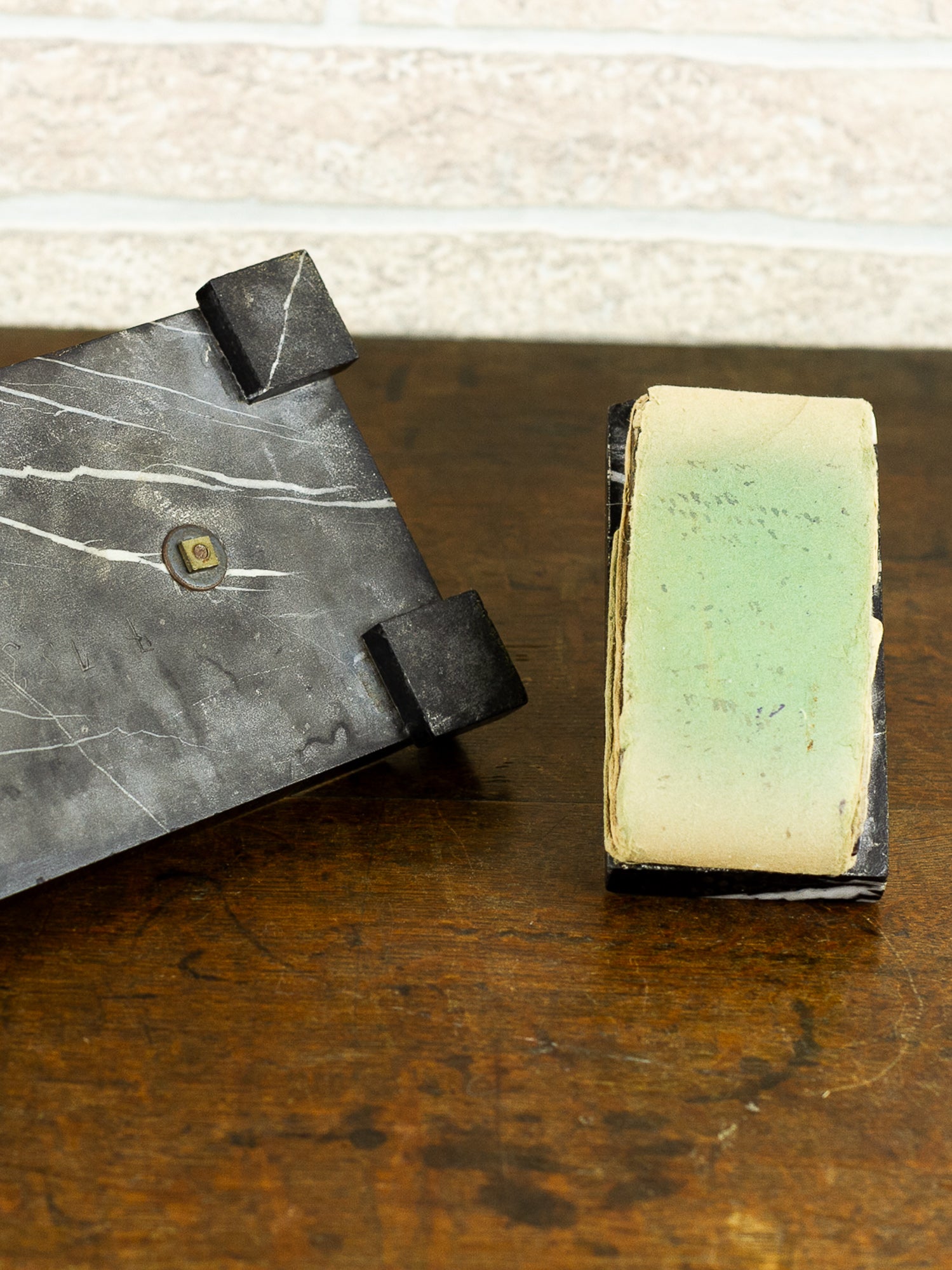 French Black Marble & Gilt Bronze Double Inkwell Desk Set