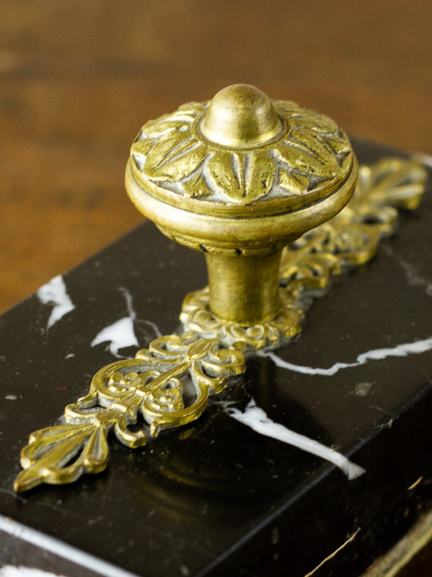 French Black Marble & Gilt Bronze Double Inkwell Desk Set