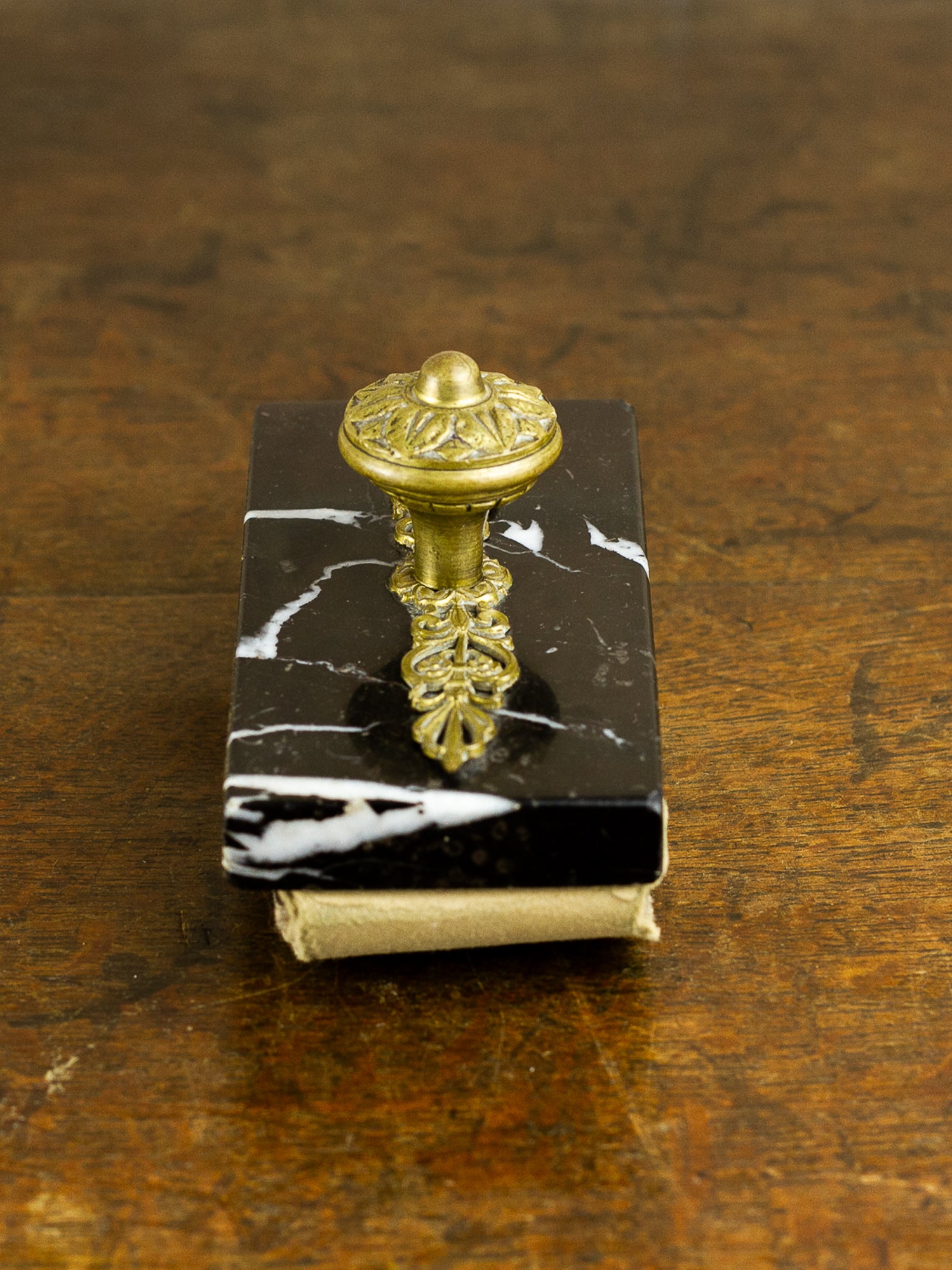 French Black Marble & Gilt Bronze Double Inkwell Desk Set
