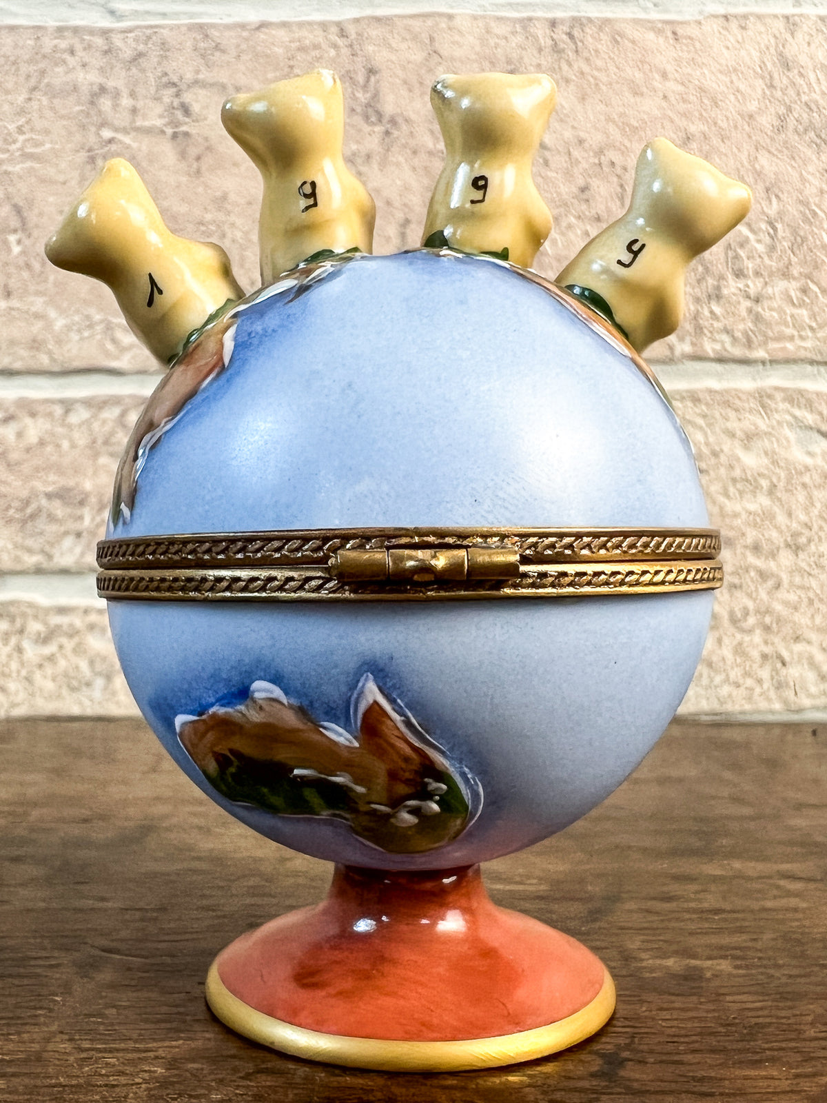 Gérard Ribierre Limoges Millennium Globe Trinket Box with Four Bears, 1999–2000