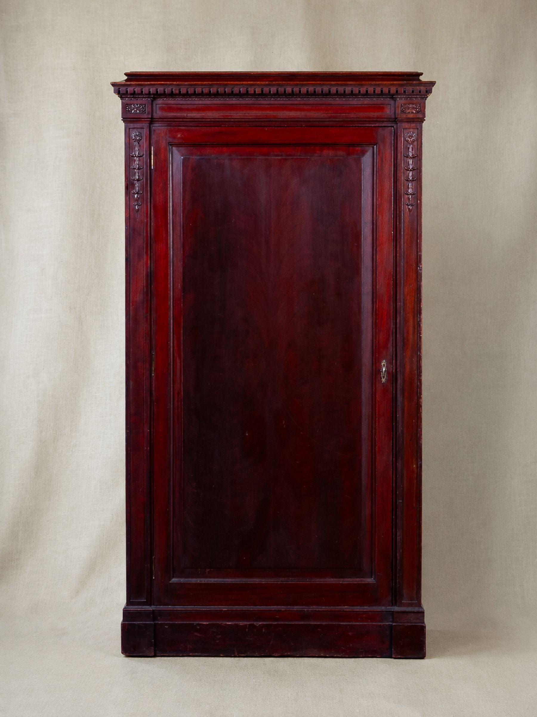Antique Carved Mahogany Coat Closet Cupboard