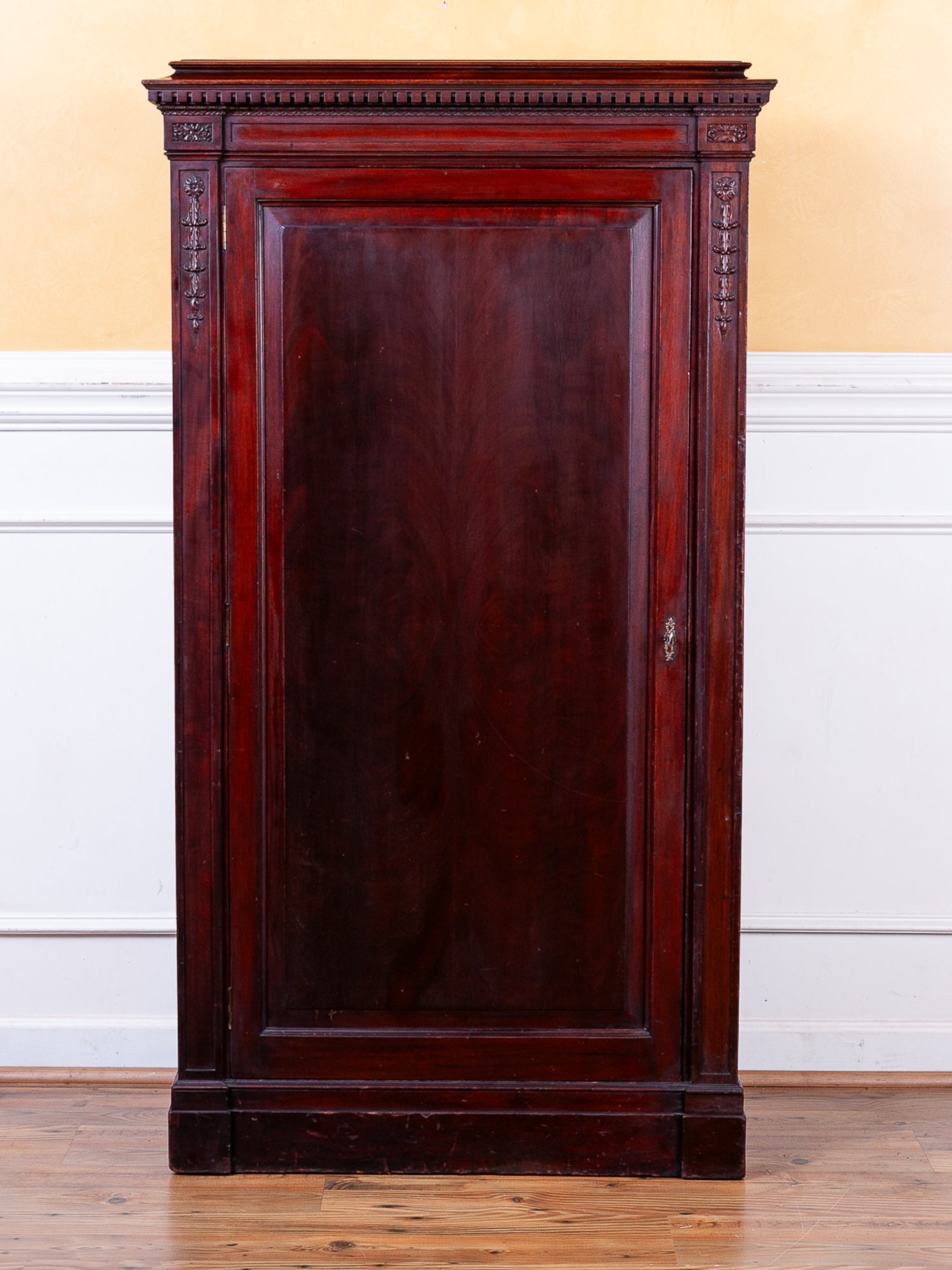 Antique Carved Mahogany Coat Closet Cupboard