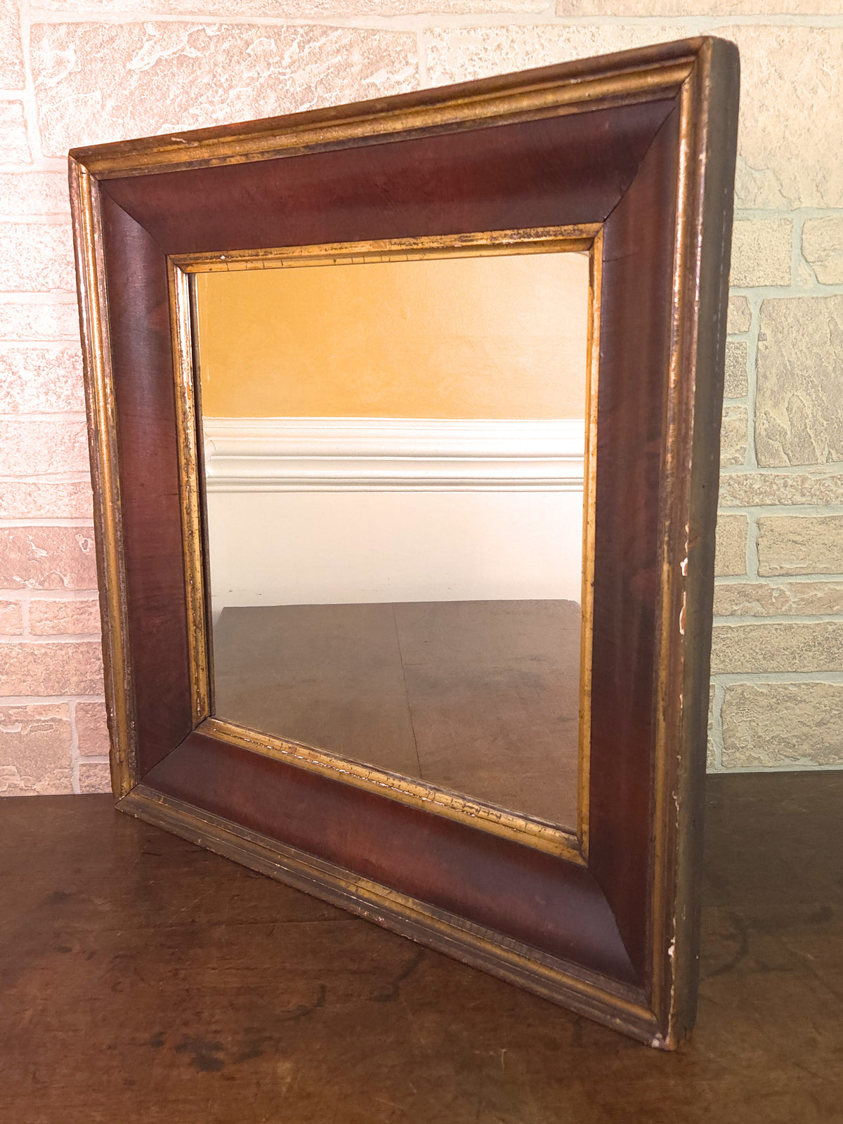Antique Early 19th Century American Empire Mahogany Wall Mirror with Gesso & Gilt Decoration