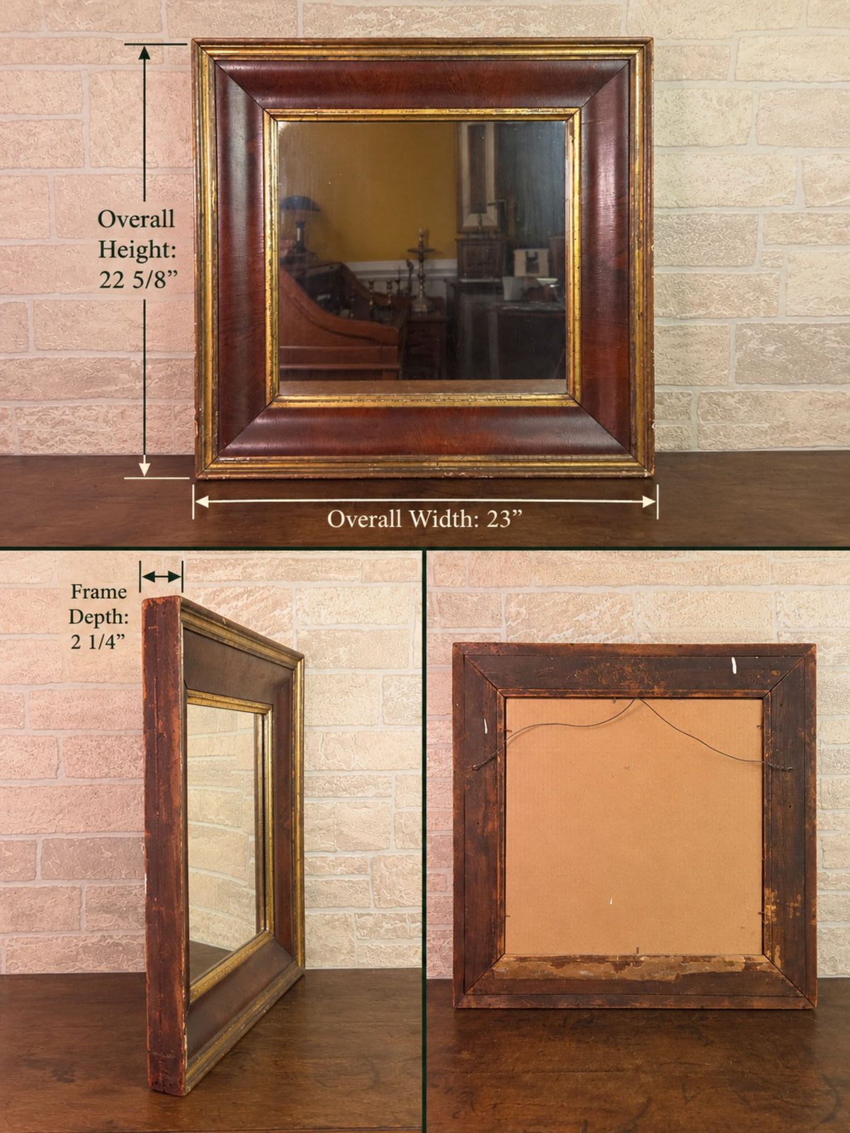 Antique Early 19th Century American Empire Mahogany Wall Mirror with Gesso & Gilt Decoration