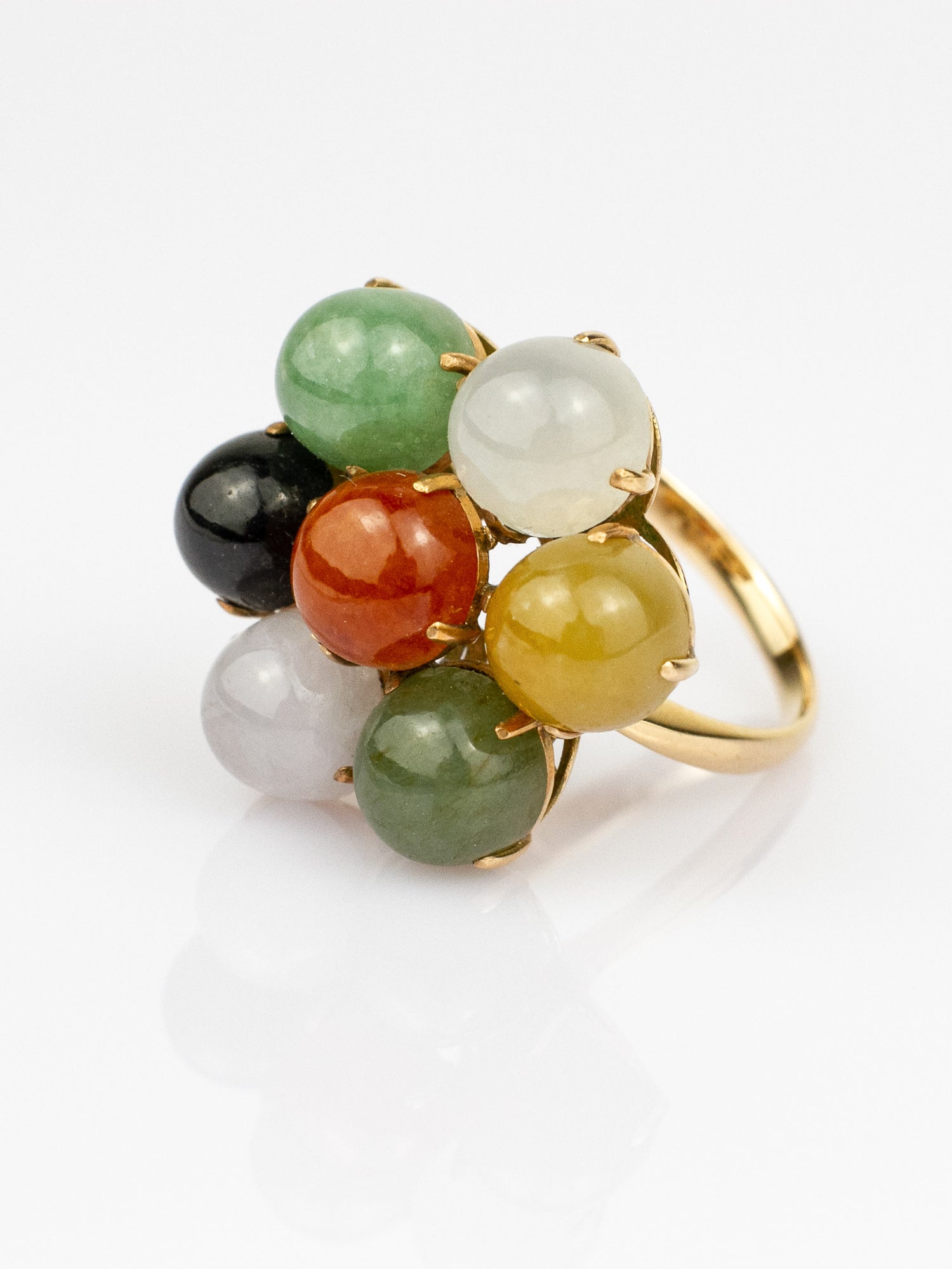 Vintage 14K Gold Ring with Multi Colored Jade Flower Ring