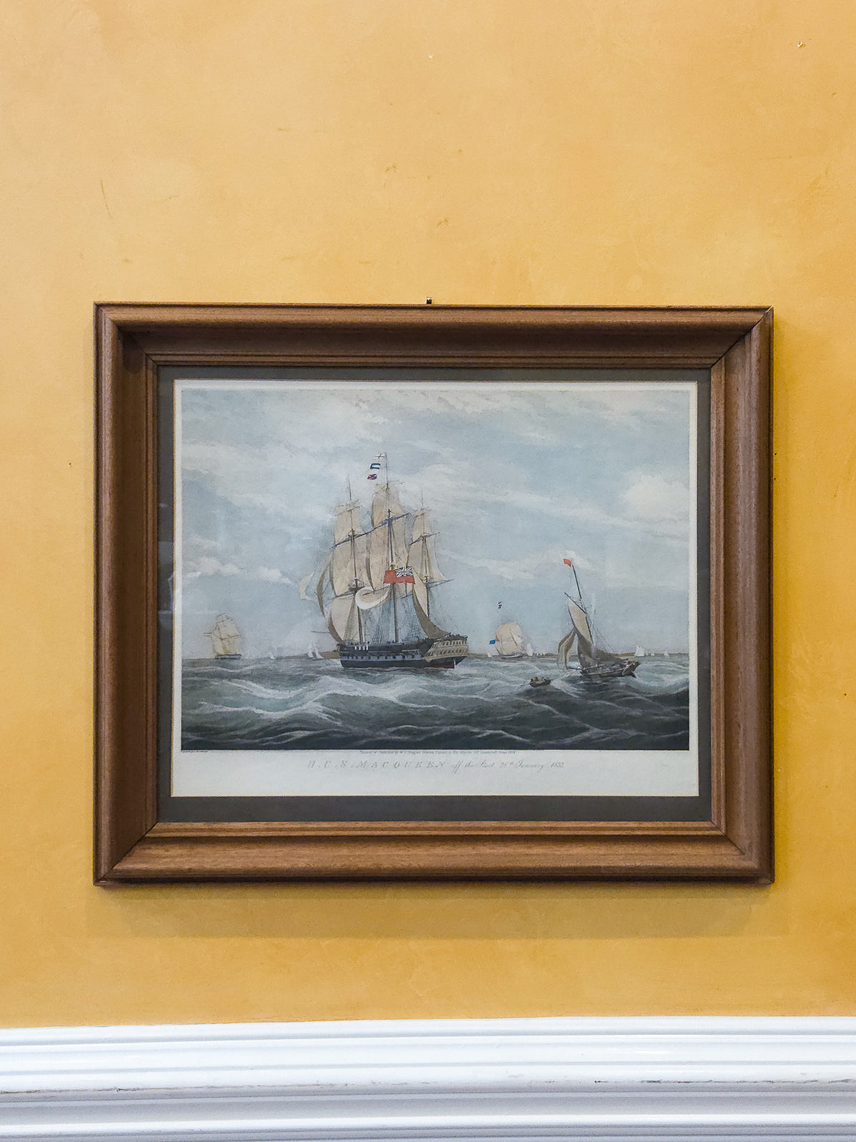 Antique 1834 Hand-Colored Maritime Aquatint – H.C.S. MacQueen off the Start – William John Higgins