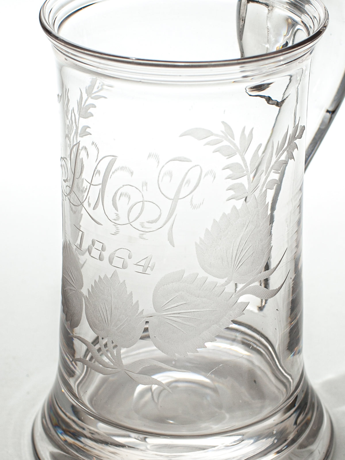 English Victorian Blown Glass Tankard, Monogrammed & Dated 1864