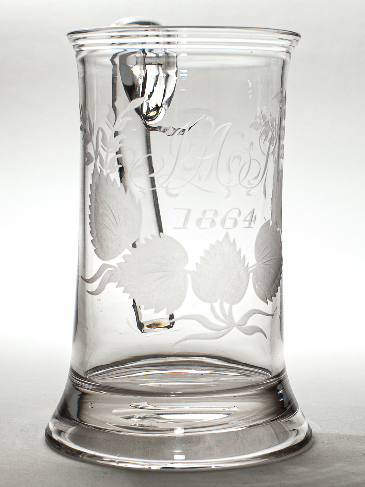 English Victorian Blown Glass Tankard, Monogrammed & Dated 1864