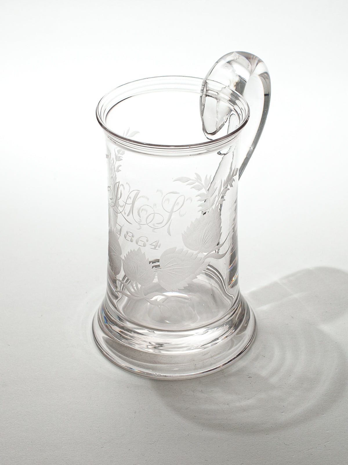 English Victorian Blown Glass Tankard, Monogrammed & Dated 1864