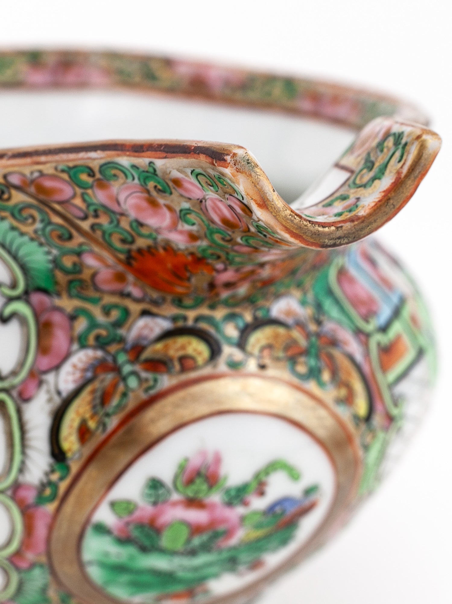 Antique 19th Century Chinese Famille Rose Hog Nose Spout Jug