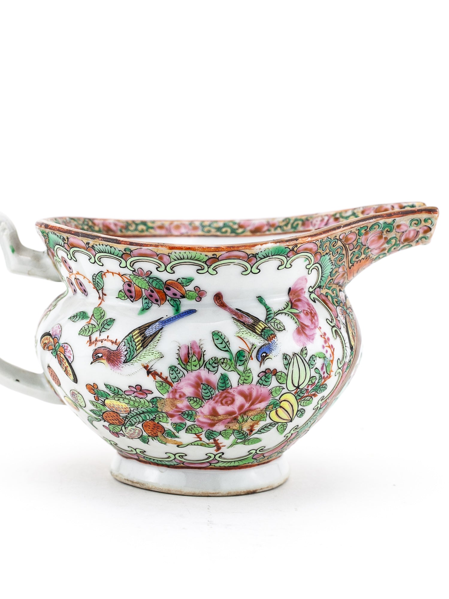 Antique 19th Century Chinese Famille Rose Hog Nose Spout Jug
