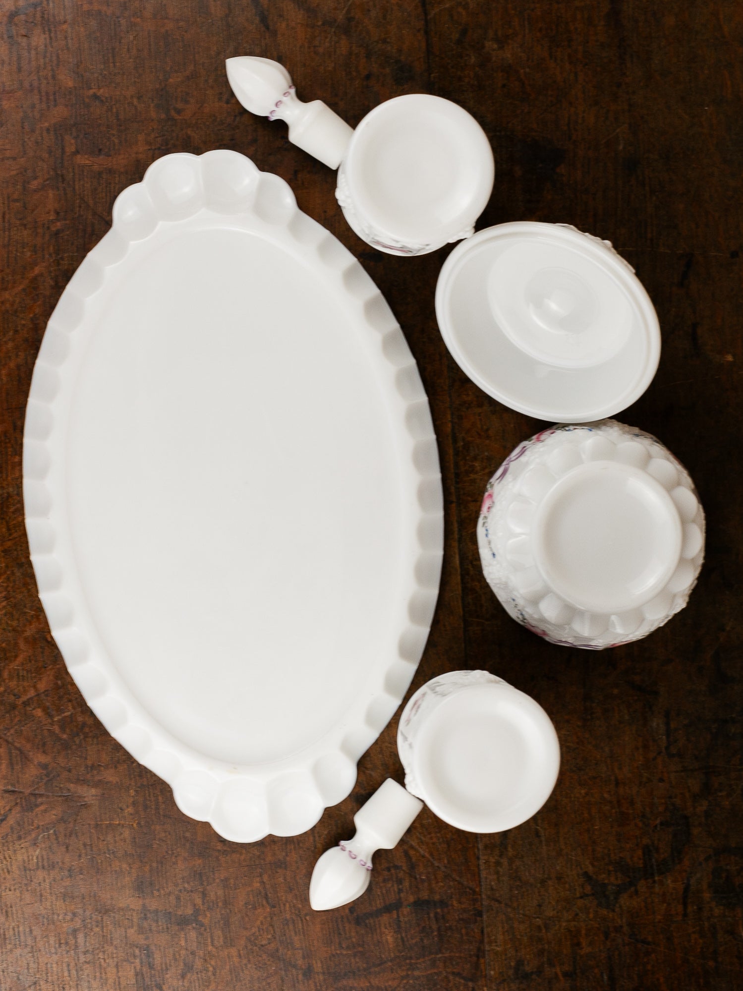 Westmoreland Hand-Painted Milk Glass Dresser Set, Circa 1950