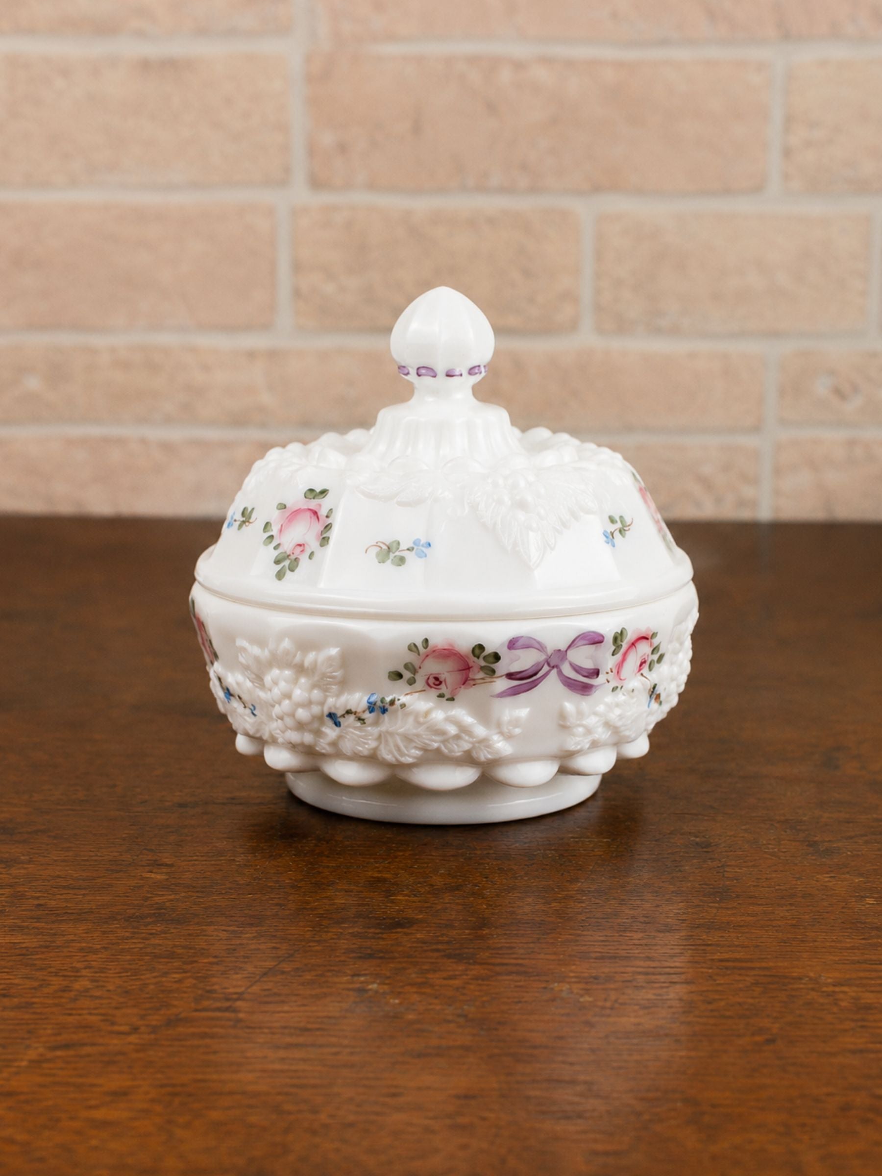 Westmoreland Hand-Painted Milk Glass Dresser Set, Circa 1950