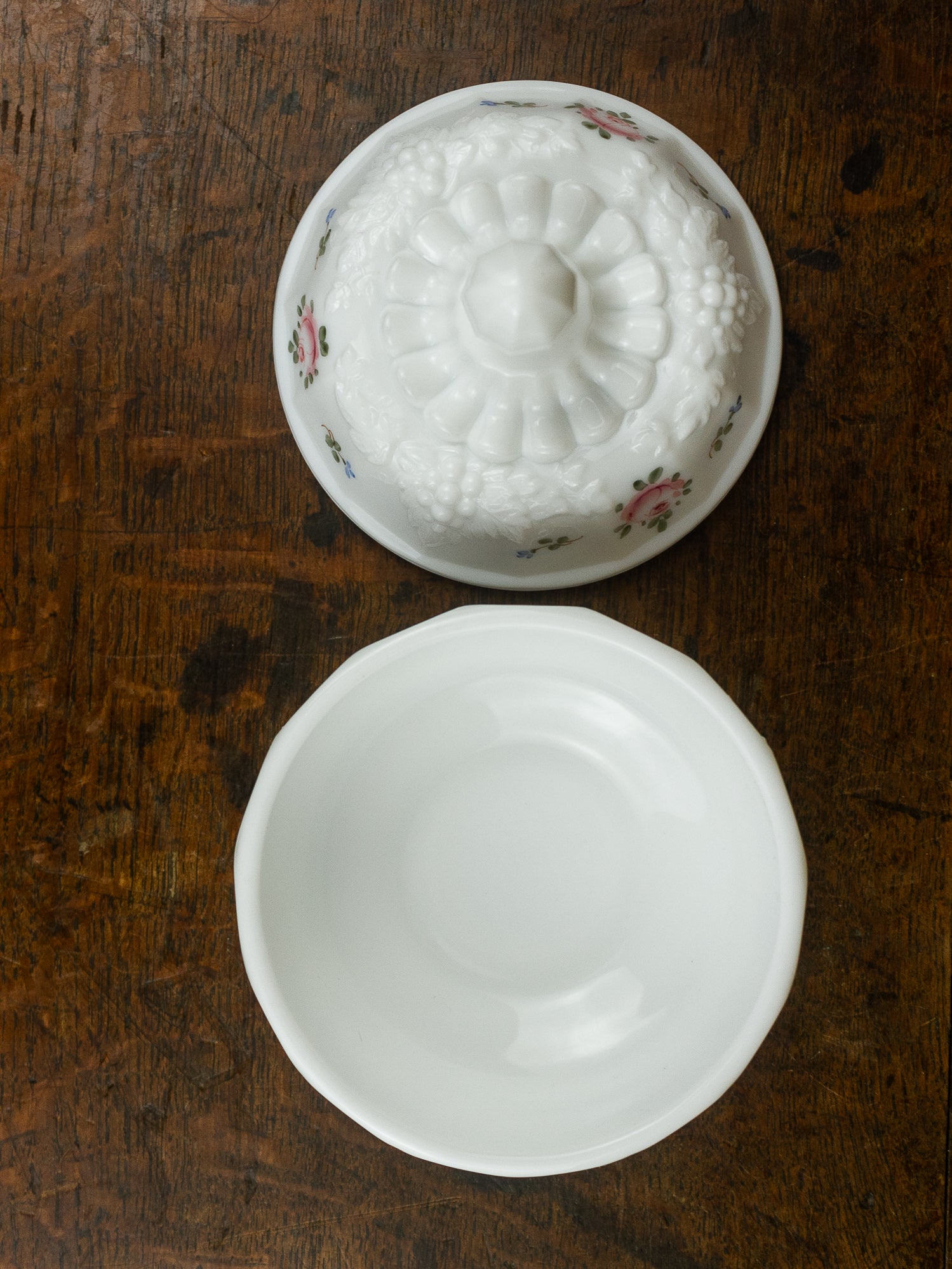 Westmoreland Hand-Painted Milk Glass Dresser Set, Circa 1950