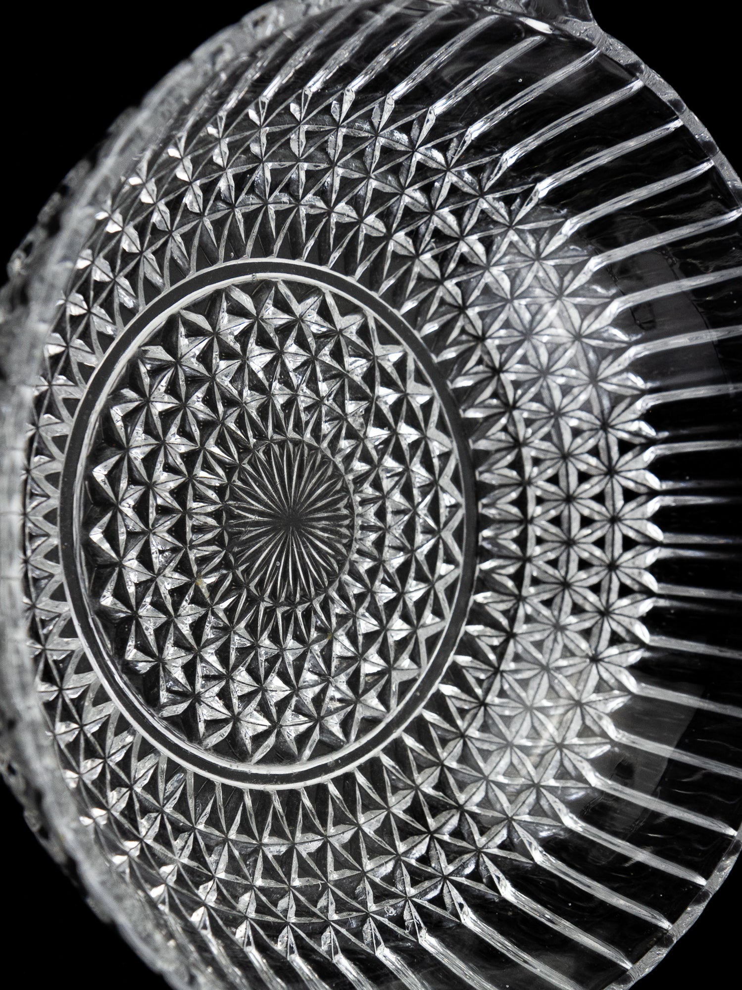 English Pressed Glass Serving Bowl with Fan Handles, Circa 1930