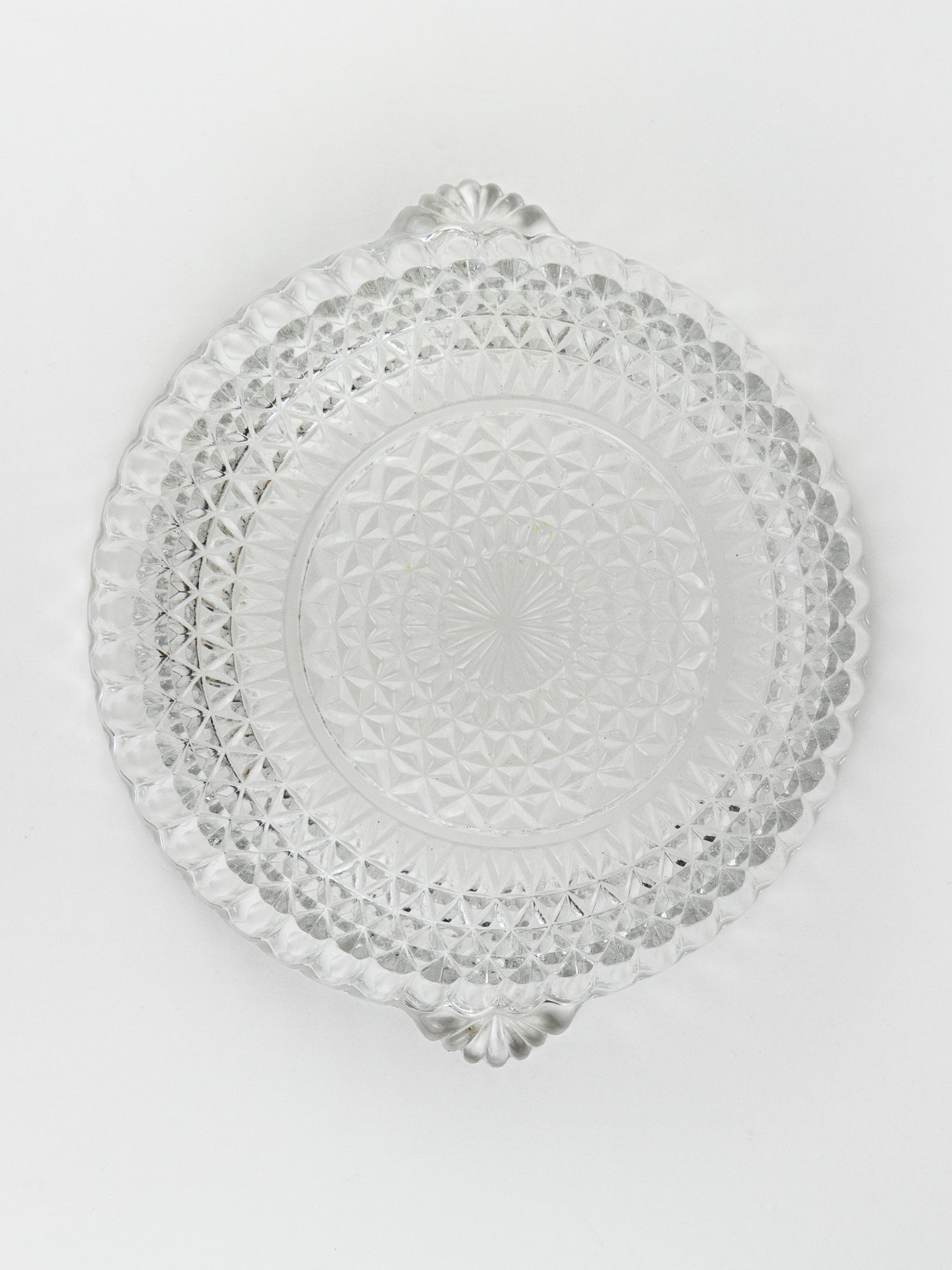 English Pressed Glass Serving Bowl with Fan Handles, Circa 1930